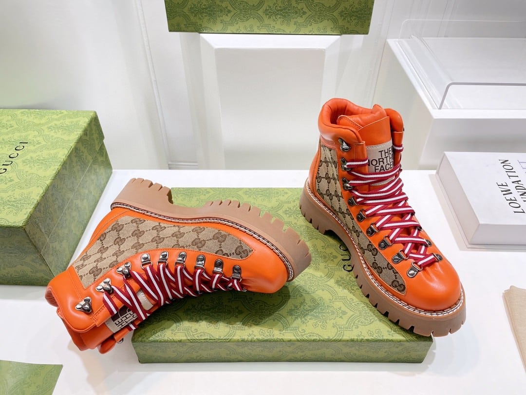 (1:1 replica) Gucci The North Face x Gucci Boot Orange For Women 679914 18A40 7570