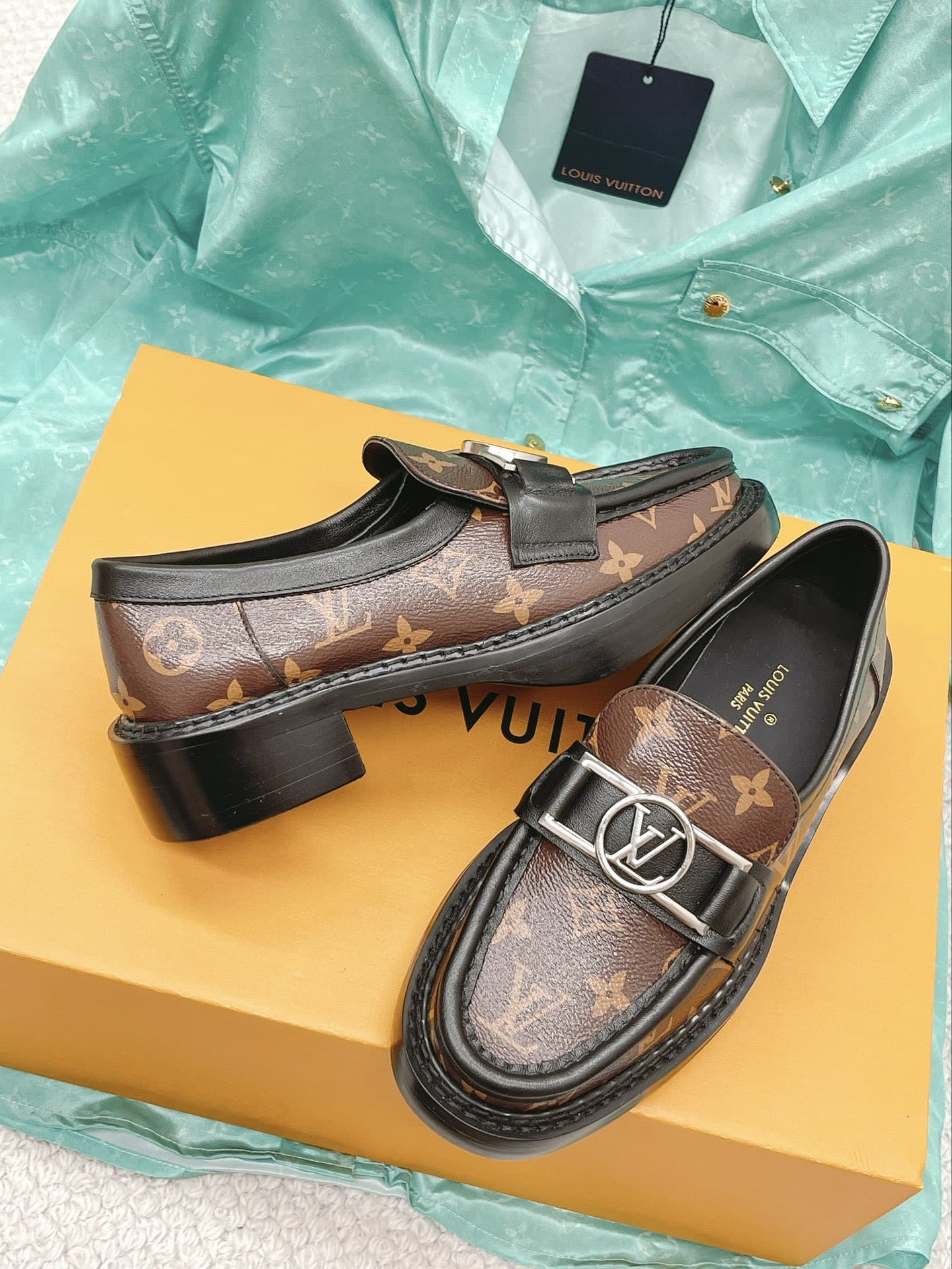 (1:1 replica) Louis Vuitton Women s Academy Loafer Silver Toned Hardware Brown For Women LV