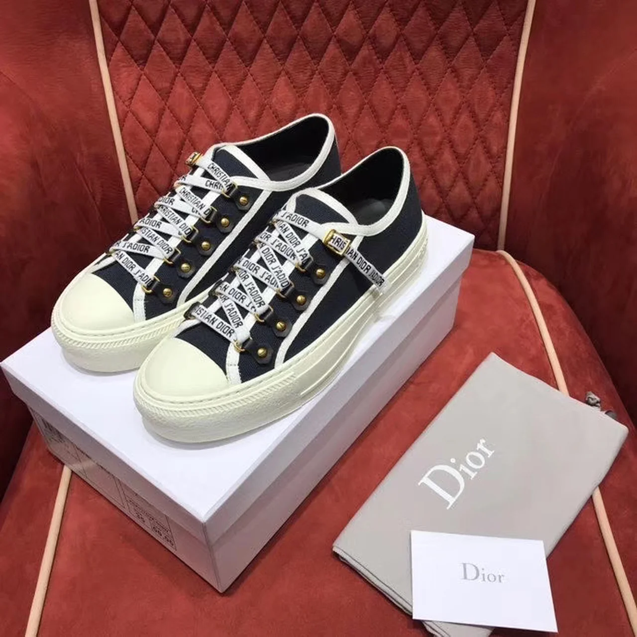 (1:1 replica) Christian Dior Walk n Dior Sneaker Black Cotton Canvas Black For Women CD KCK177CVA_S12X