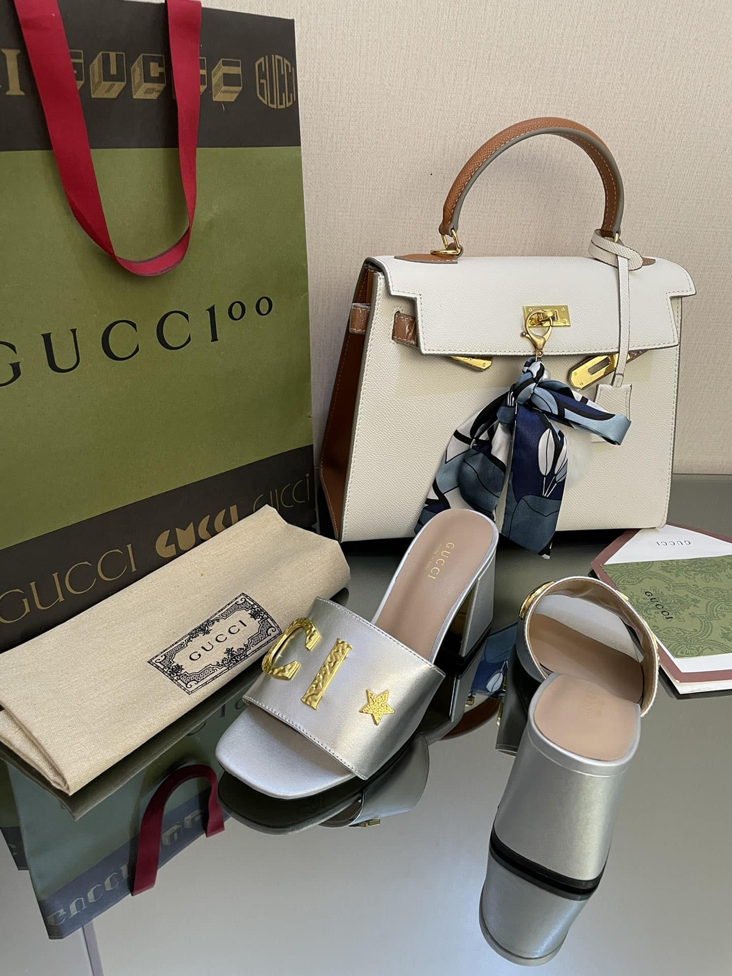 (1:1 replica) Gucci Women s Gucci Slide Sandal Silver For Women GG