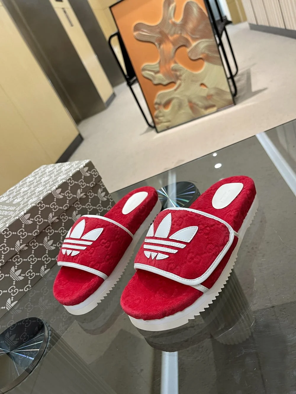 (1:1 replica) Gucci x Adidas Women s GG Platform Sandal Red For Women GG 702398 UU010 6560