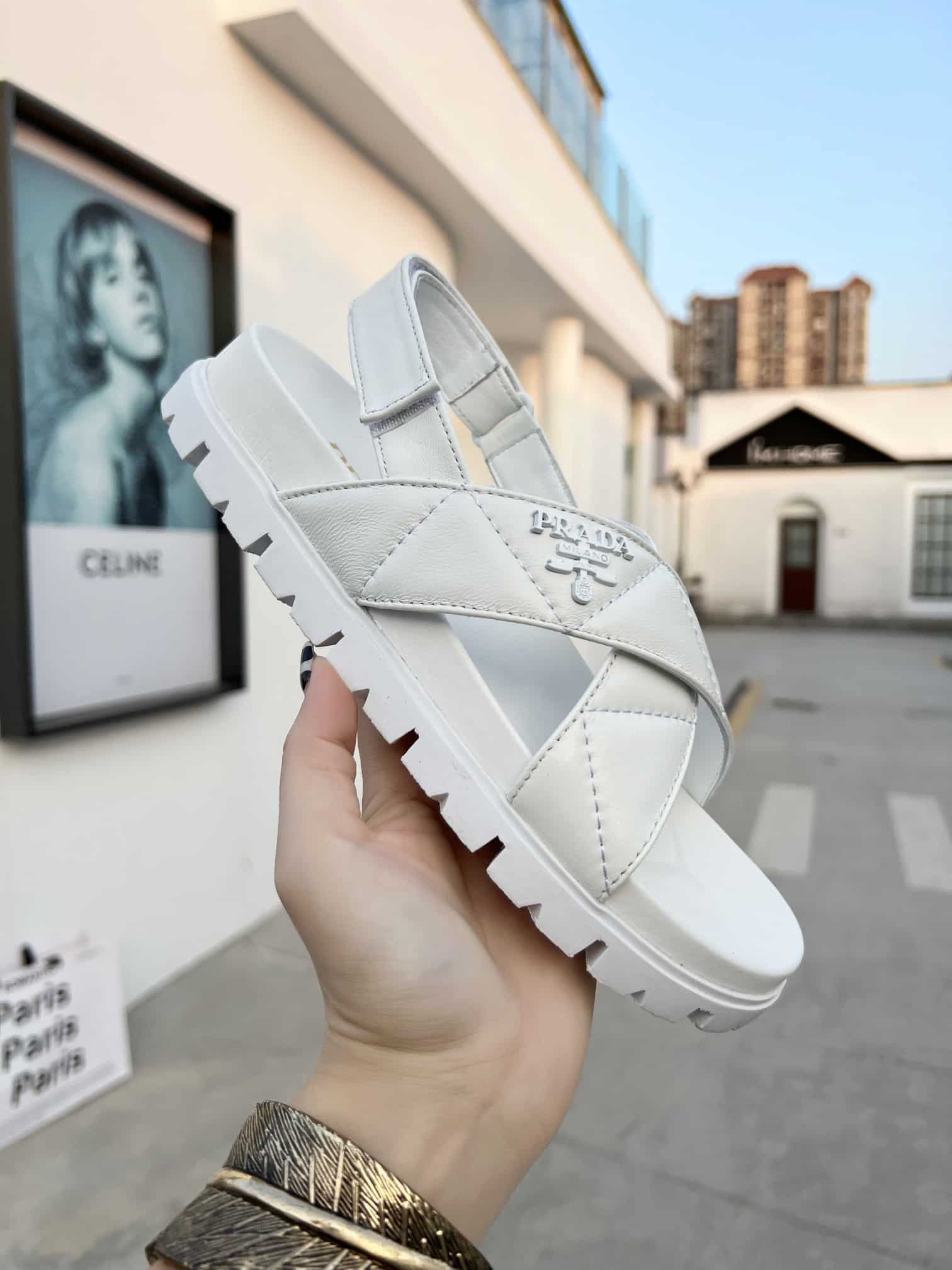 (1:1 replica) Prada Quilted Nappa Flatform Sandals White For Women 1.4in/35mm PRD 1XZ749_038_F0009_F_035