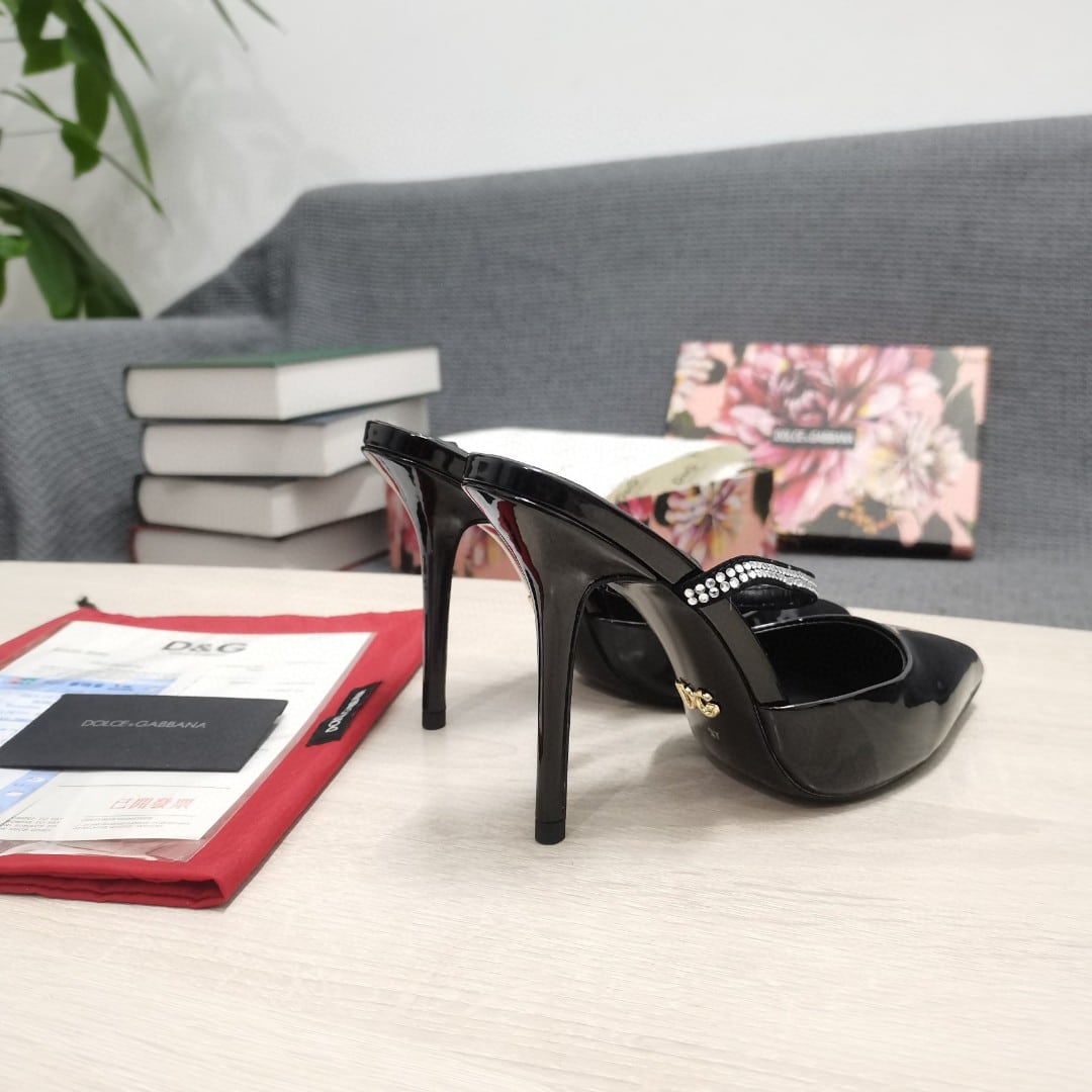 (1:1 replica) Dolce Gabbana Polished Mules With Embroidery Black For Women DG Shoes CI0150AY8558S488