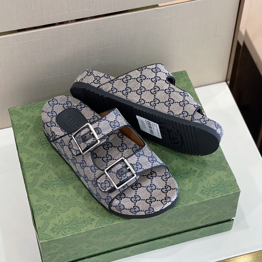(1:1 replica) Gucci Women s Slide Sandal With Straps Blue For Women 658020 2HK60