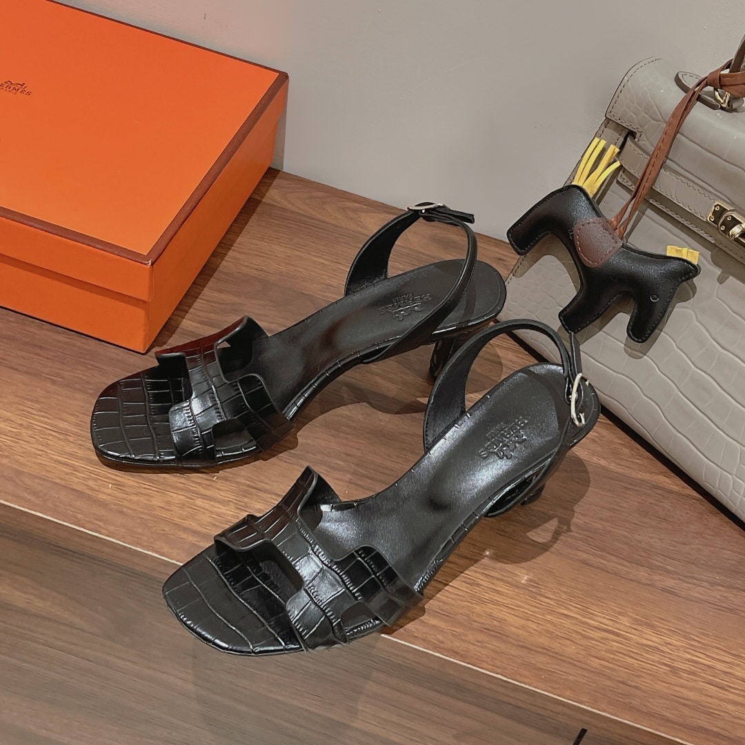 (1:1 replica) Hermes Eternite Sandal Black For Women 2.7in/7cm
