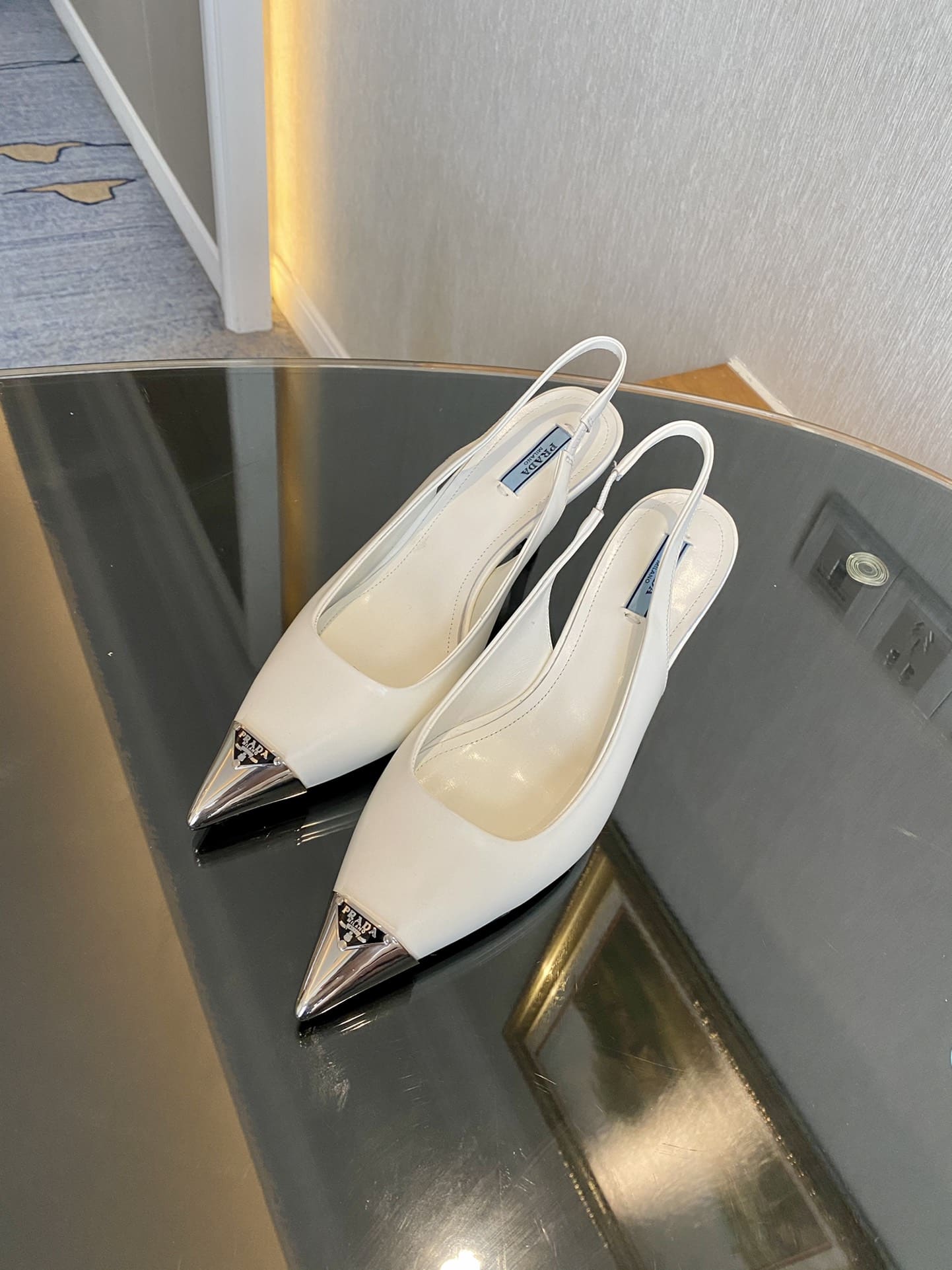 (1:1 replica) Prada Brushed Slingback Pumps White For Women 2.9in/75mm PRD
