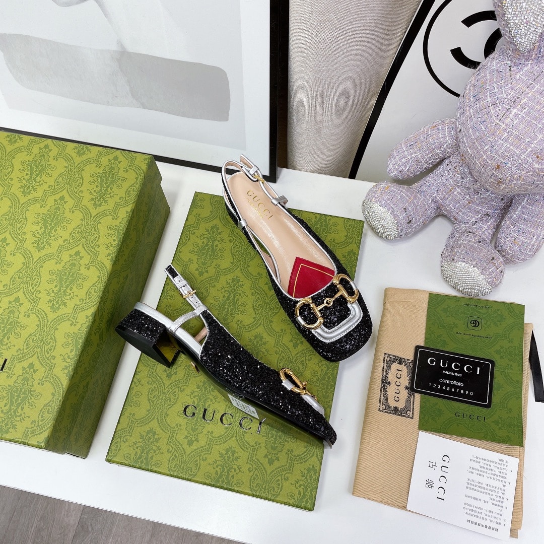 (1:1 replica) Gucci Lovelight Slingback With Horsebit Black For Women GG