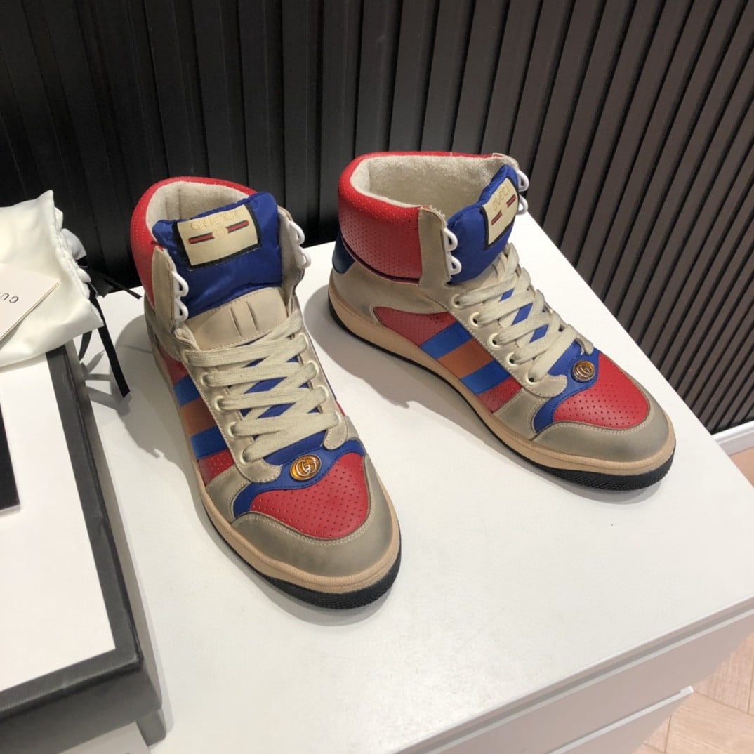 (1:1 replica) Gucci Women s Screener High-Top White Red Blue For Women 5637309