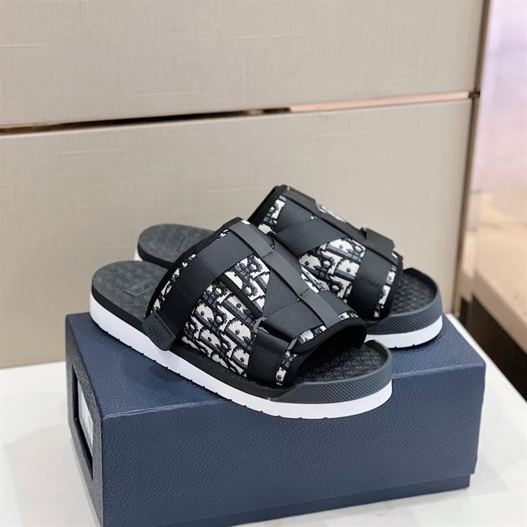 (1:1 replica) DIOR ALPHA SANDAL BEIGE AND BLACK DIOR OBLIQUE JACQUARD DS005