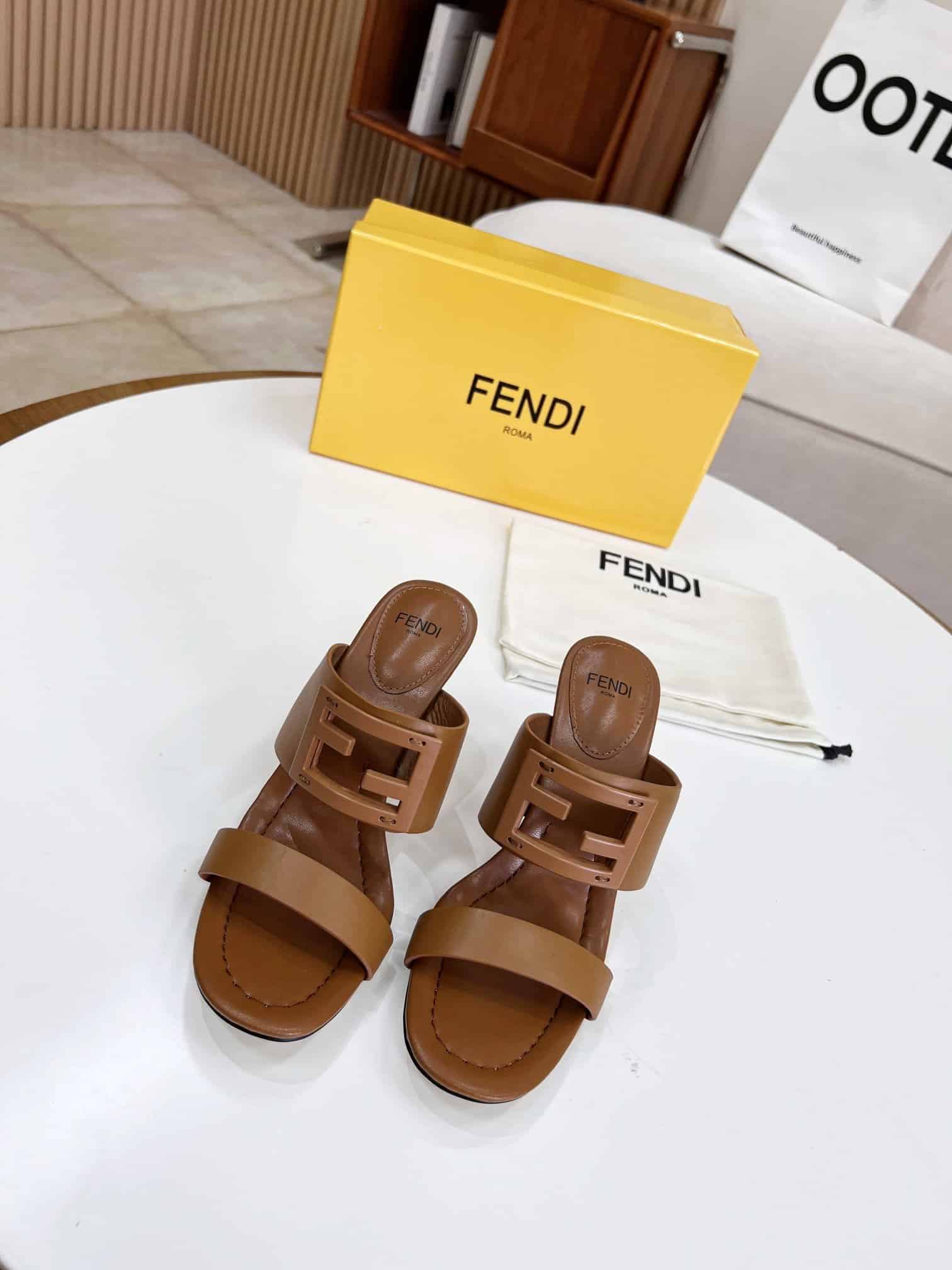(1:1 replica) Fendi Baguette Brown Heels For Women