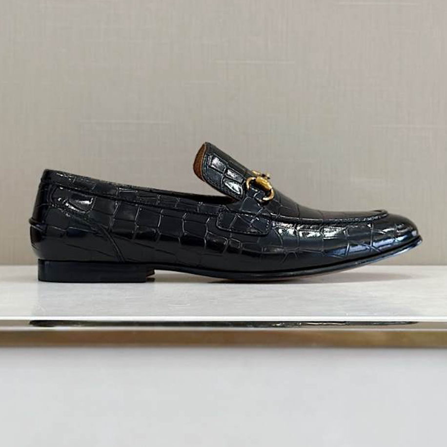 (1:1 replica) Gucci Jordaan Crocodile Black Loafer GL084