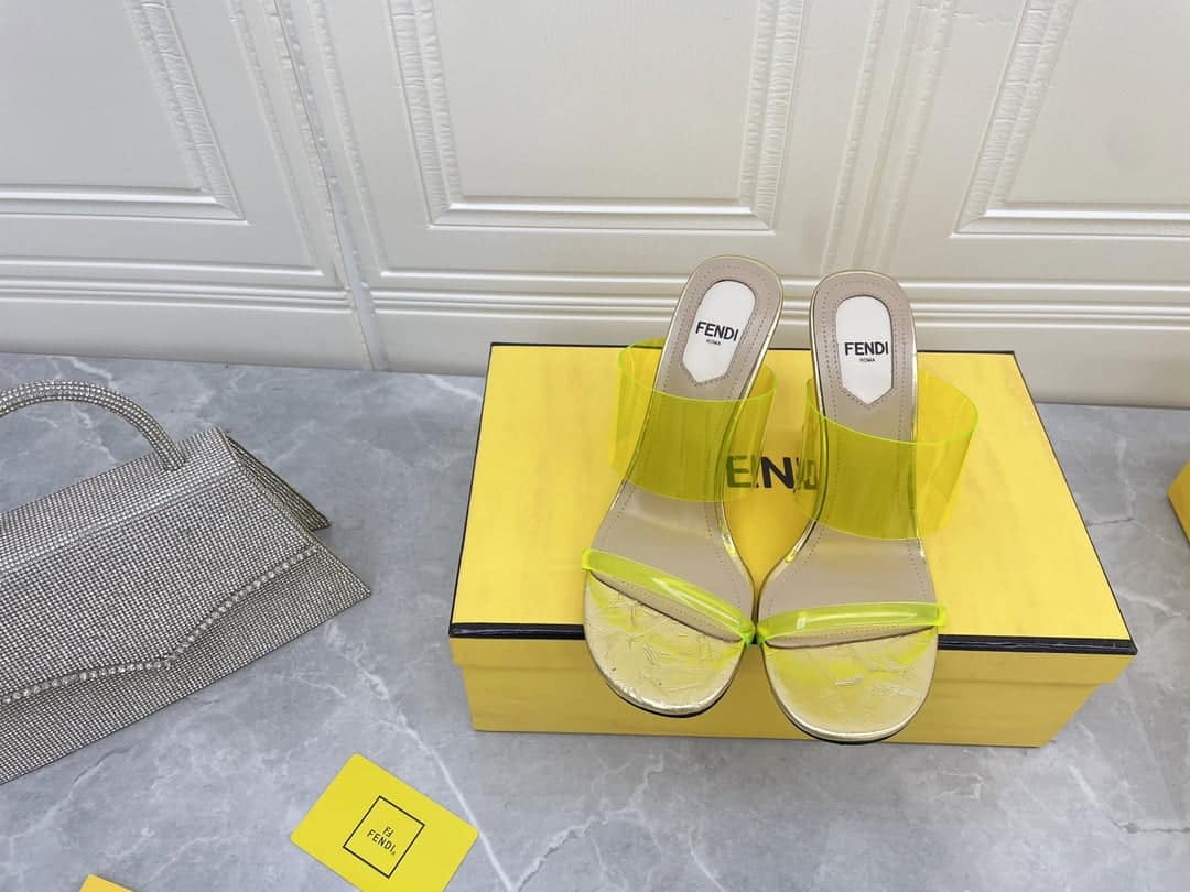 (1:1 replica) Fendi First Yellow Transparent High-Heeled Sandals For Women