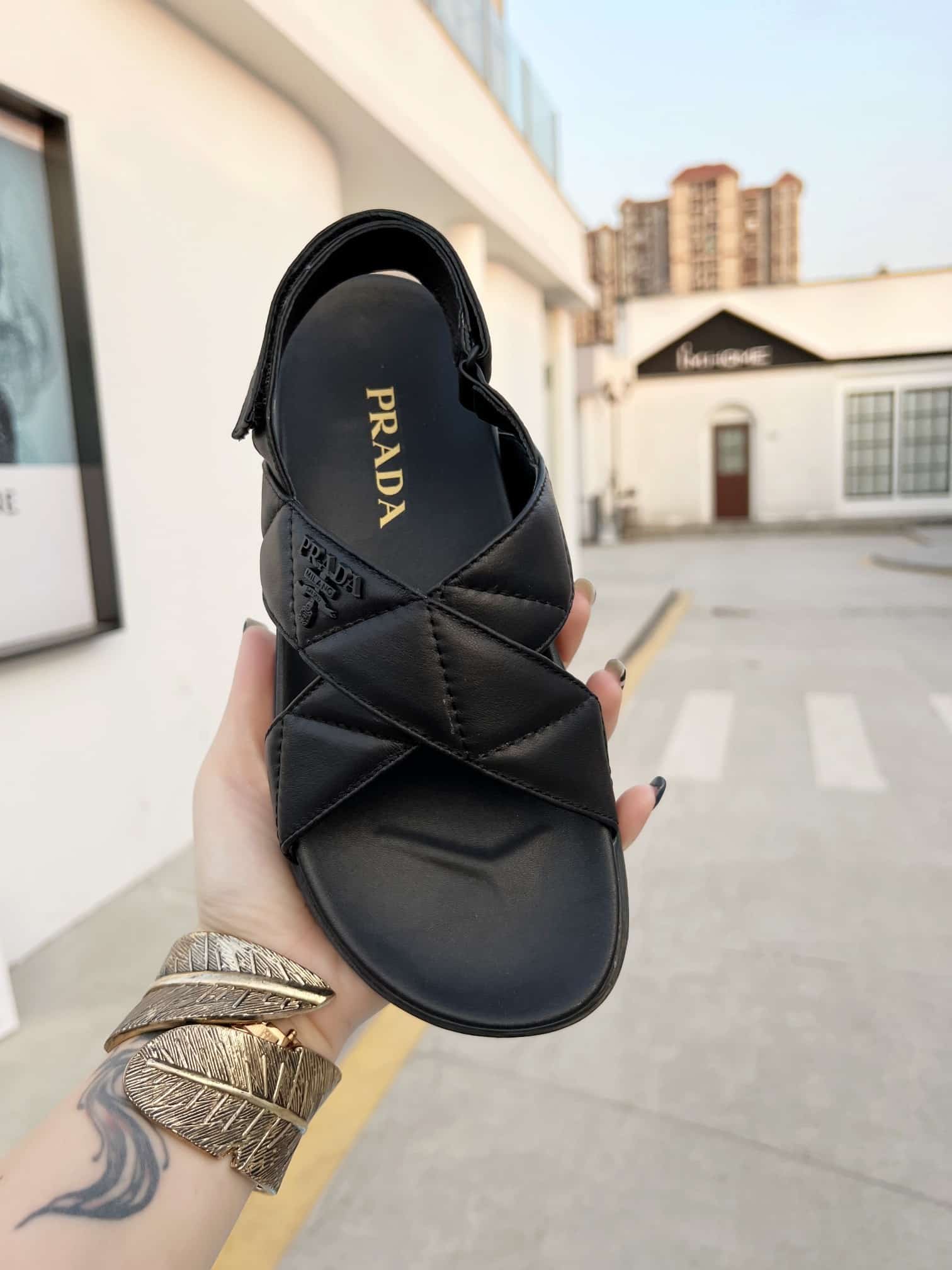 (1:1 replica) Prada Quilted Nappa Flatform Sandals Black For Women 1.4in/35mm PRD 1XZ749_038_F0002_F_035