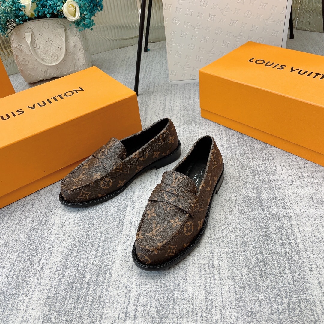 (1:1 replica) Louis Vuitton Women s Chess Flat Loafe Cacao Brown For Women LV 1AA1XZ