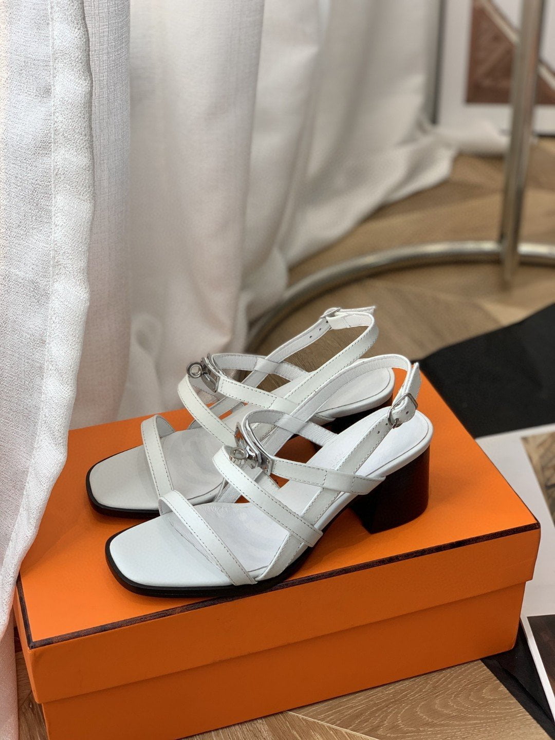 (1:1 replica) Hermes Eve 60 Sandal White For Women, Women s Shoes H221078Z 90360