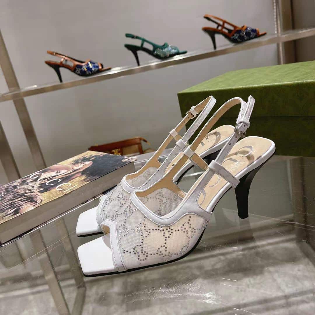 (1:1 replica) Gucci Women s GG Slingback Mid-Heel Pump White For Women GG