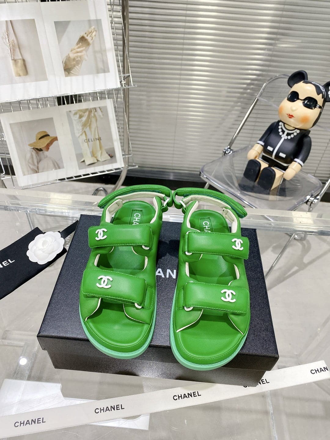 (1:1 replica) Chanel Women s Sandals With Chanel Logo Green For Women