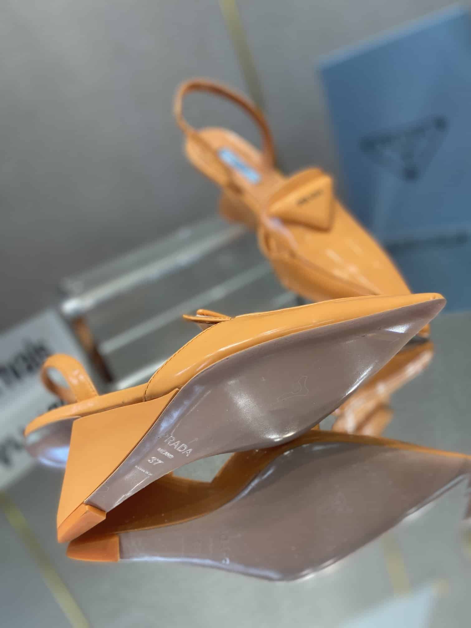 (1:1 replica) Prada Brushed Slingback Pumps Orange For Women 2.6in/65mm PRD