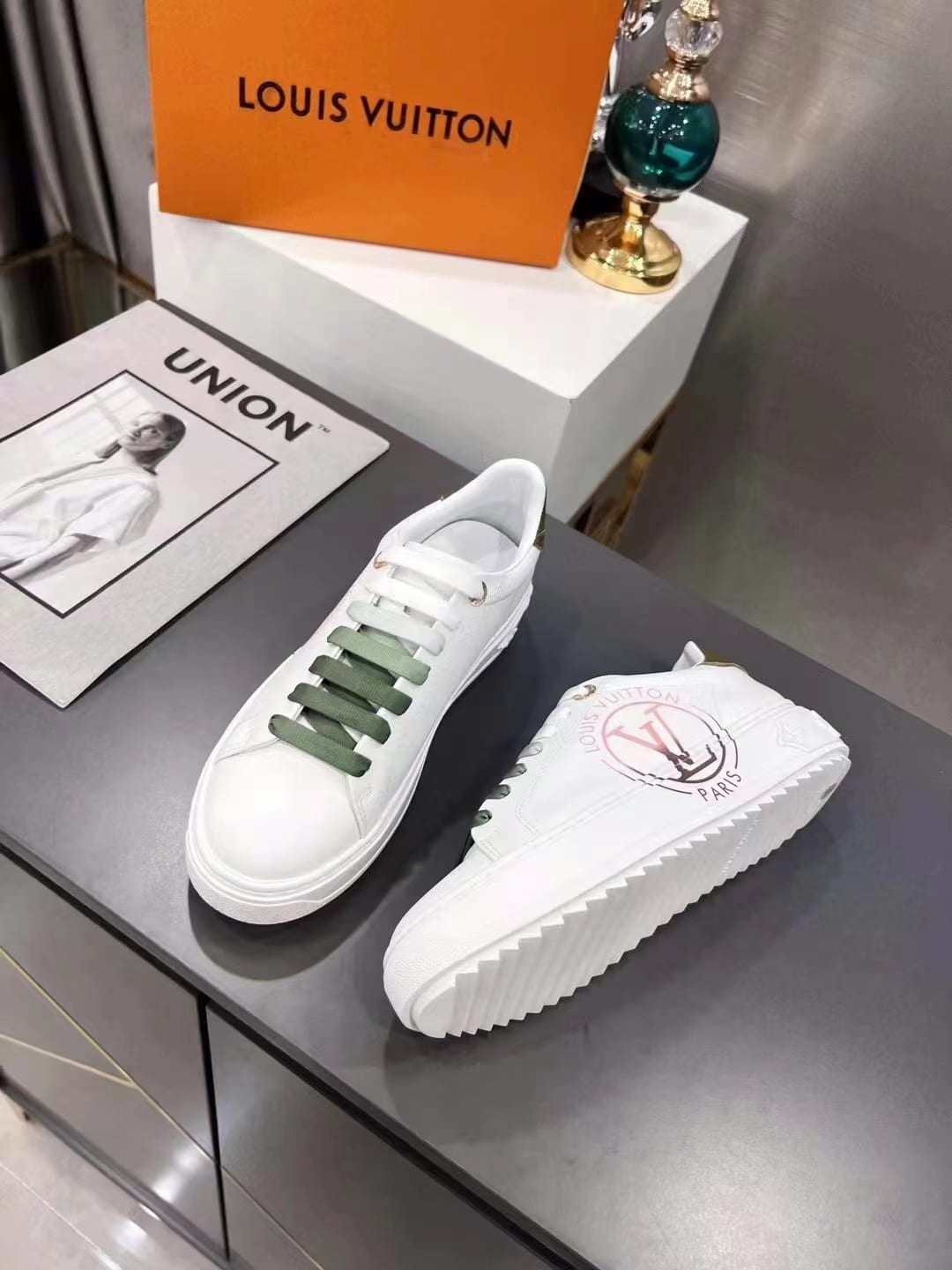 (1:1 replica) Louis Vuitton Women s Time Out Sneaker Khaki Green For Women LV 1AA1C3