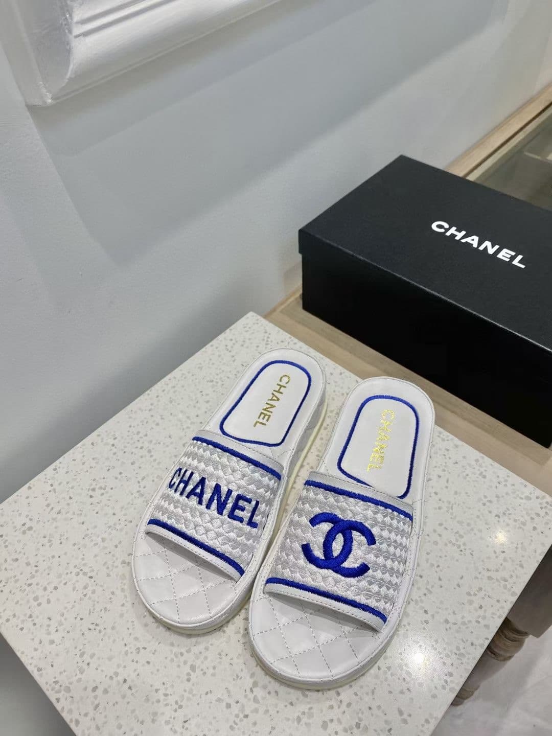 (1:1 replica) Chanel Women s Mules Blue And White For Women