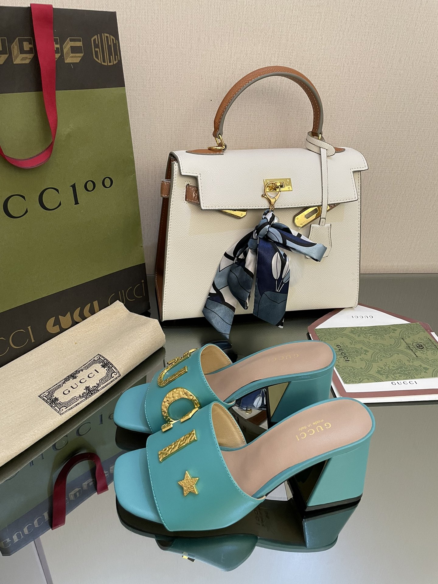 (1:1 replica) Gucci Women s Gucci Slide Sandal Jade Green For Women GG
