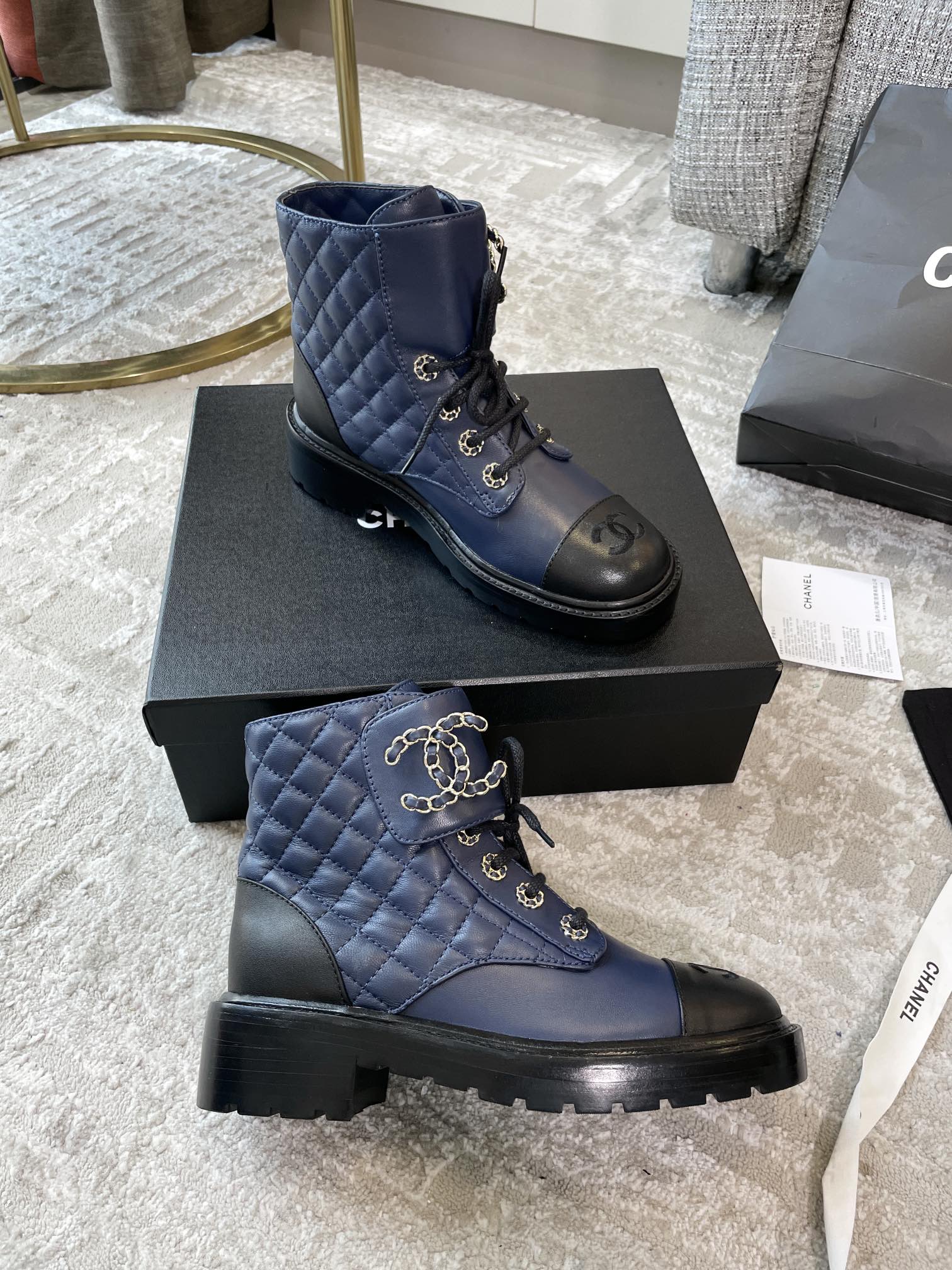 (1:1 replica) Chanel Women s Lace- Ups Dark Blue For Women 1.5in/ 4cm