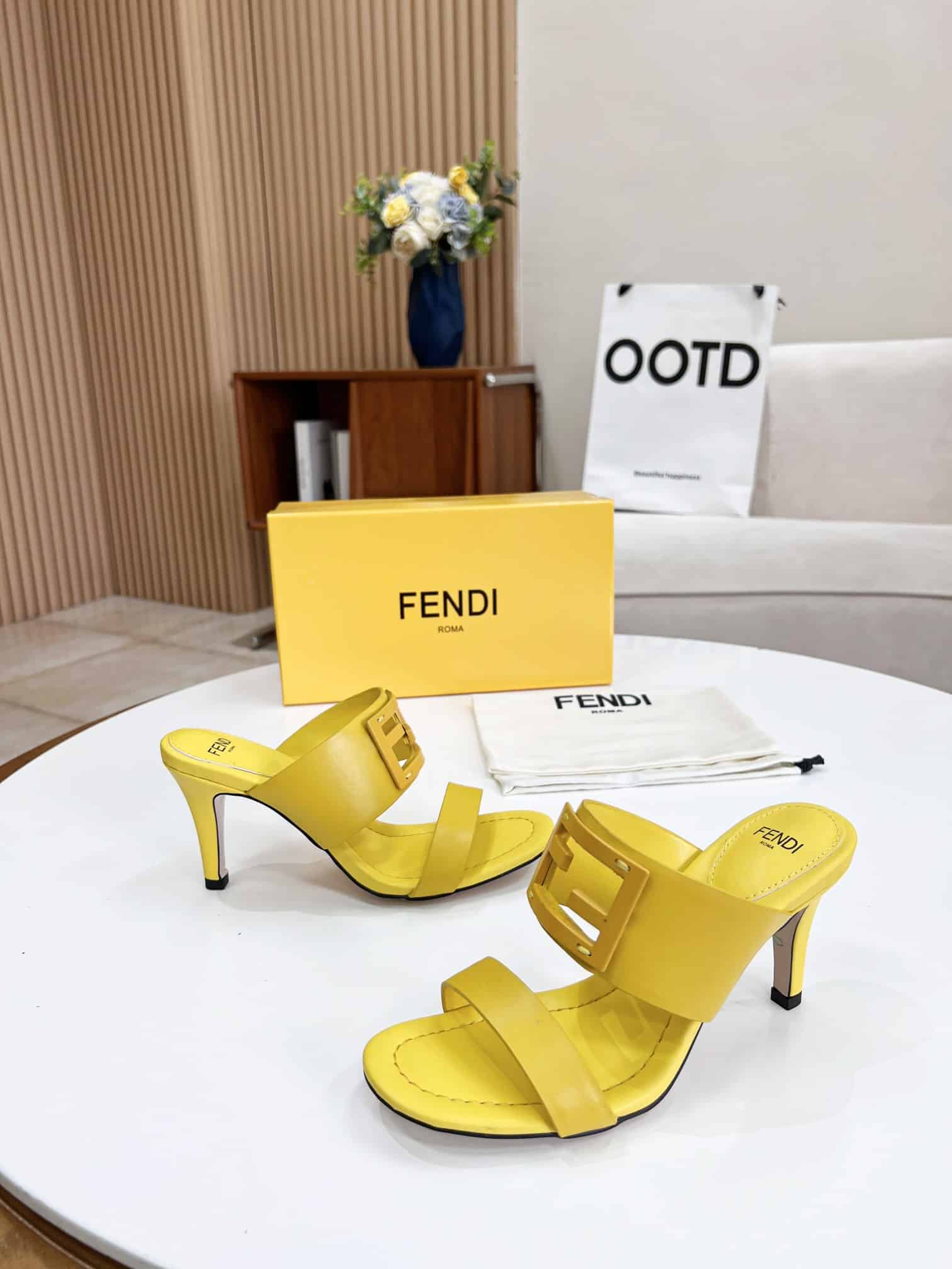 (1:1 replica) Fendi Baguette Yellow Heels For Women