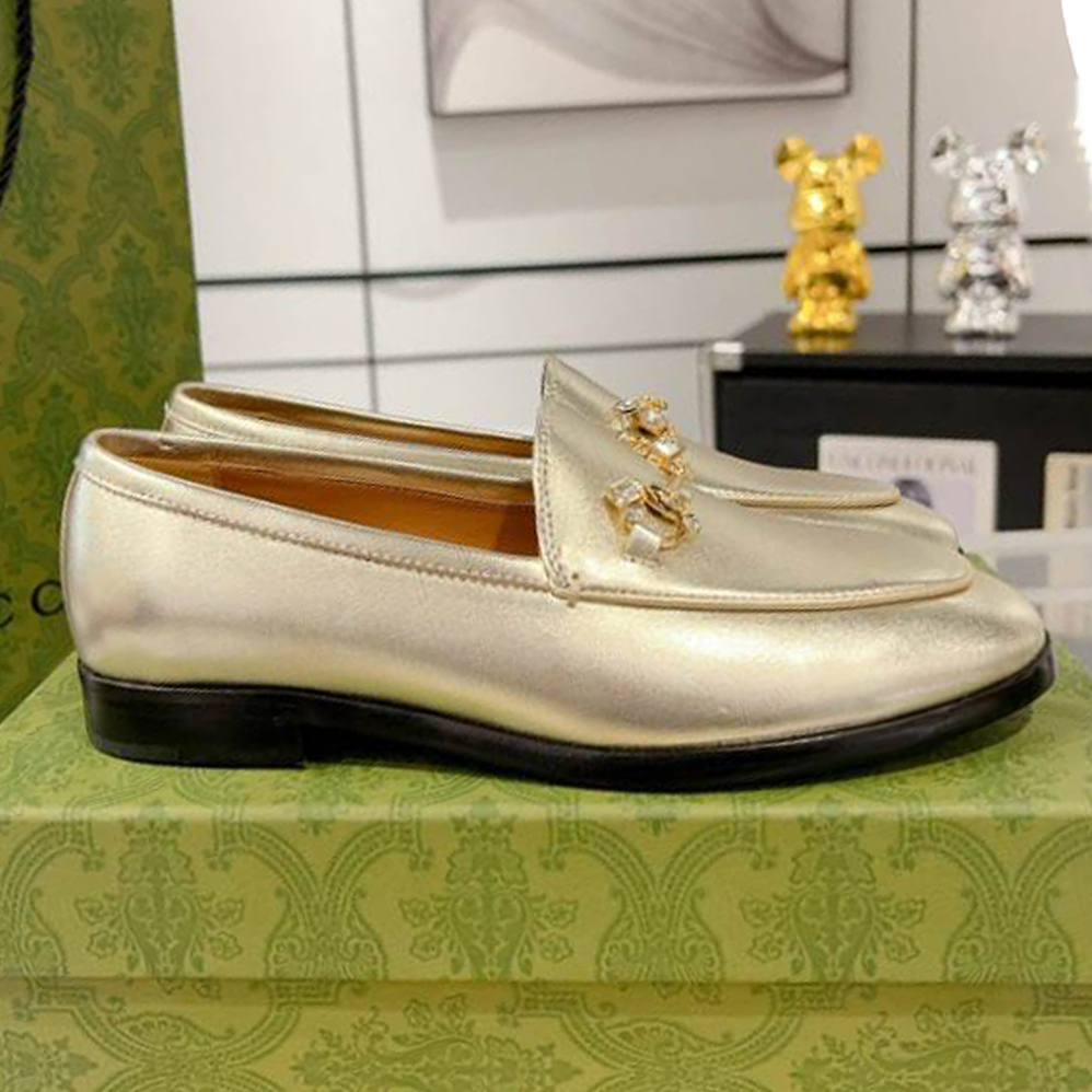 (1:1 replica) Gucci Jordaan Gold Leather Loafer GL071