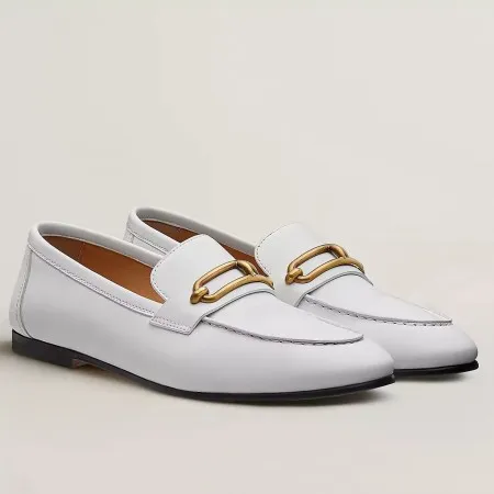 (1:1 replica) Hermes Women s Colette Loafers in White Leather HM068