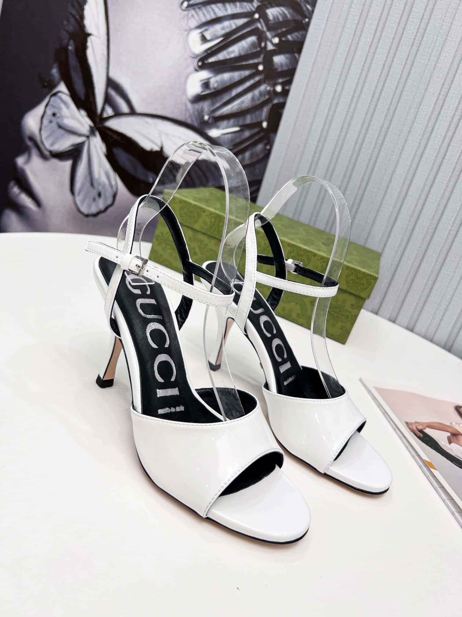(1:1 replica) Gucci Women s High-Heel Sandal By Matelasse White For Women GG