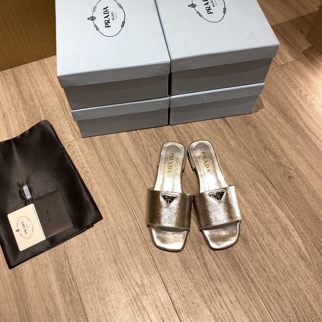 (1:1 replica) Prada Saffiano Slides Silver For Women 0.4in/10mm PRD