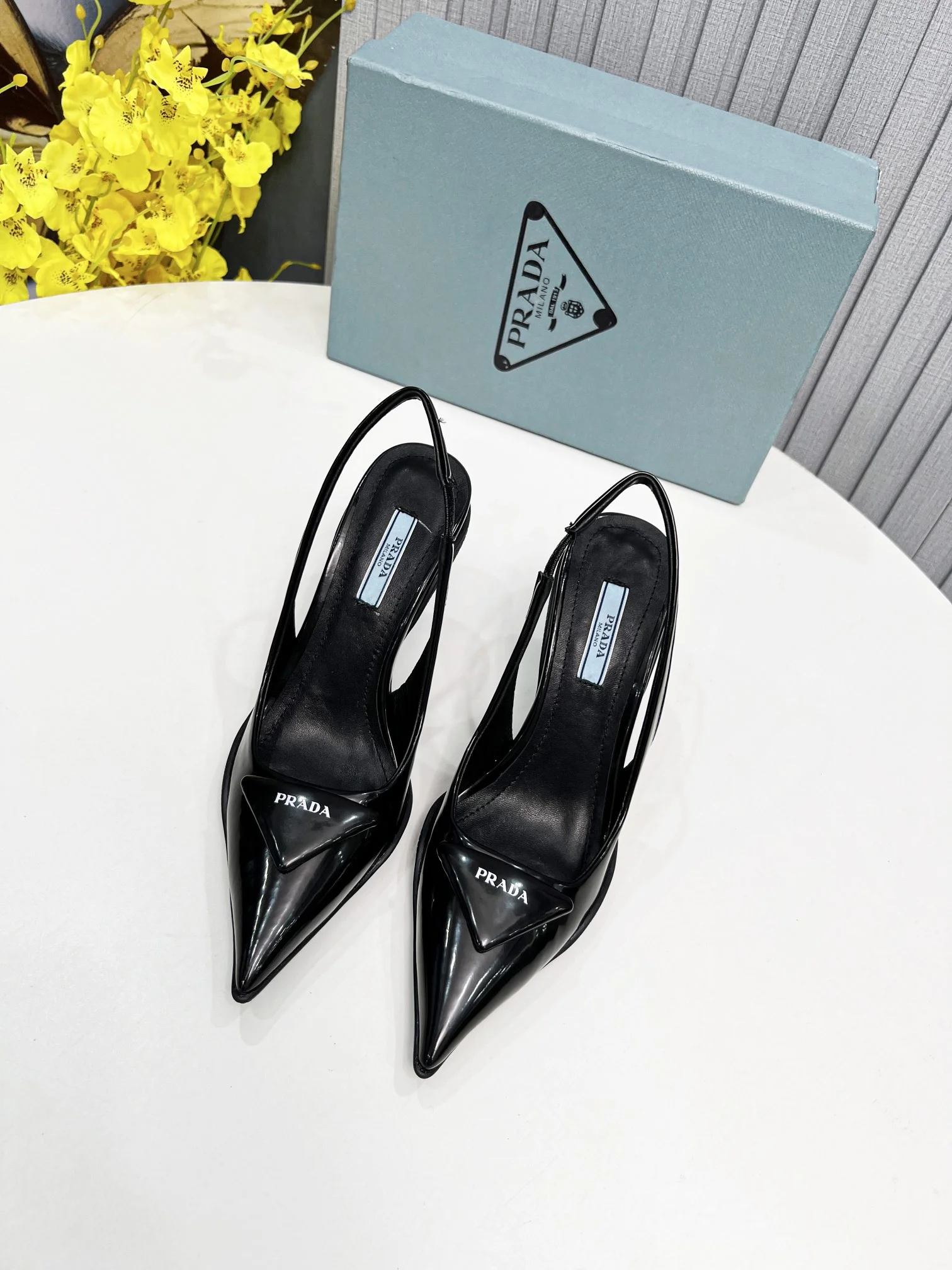 (1:1 replica) Prada Brushed Slingback Pumps Black For Women PRD 1I565M_055_F0002_F_B090
