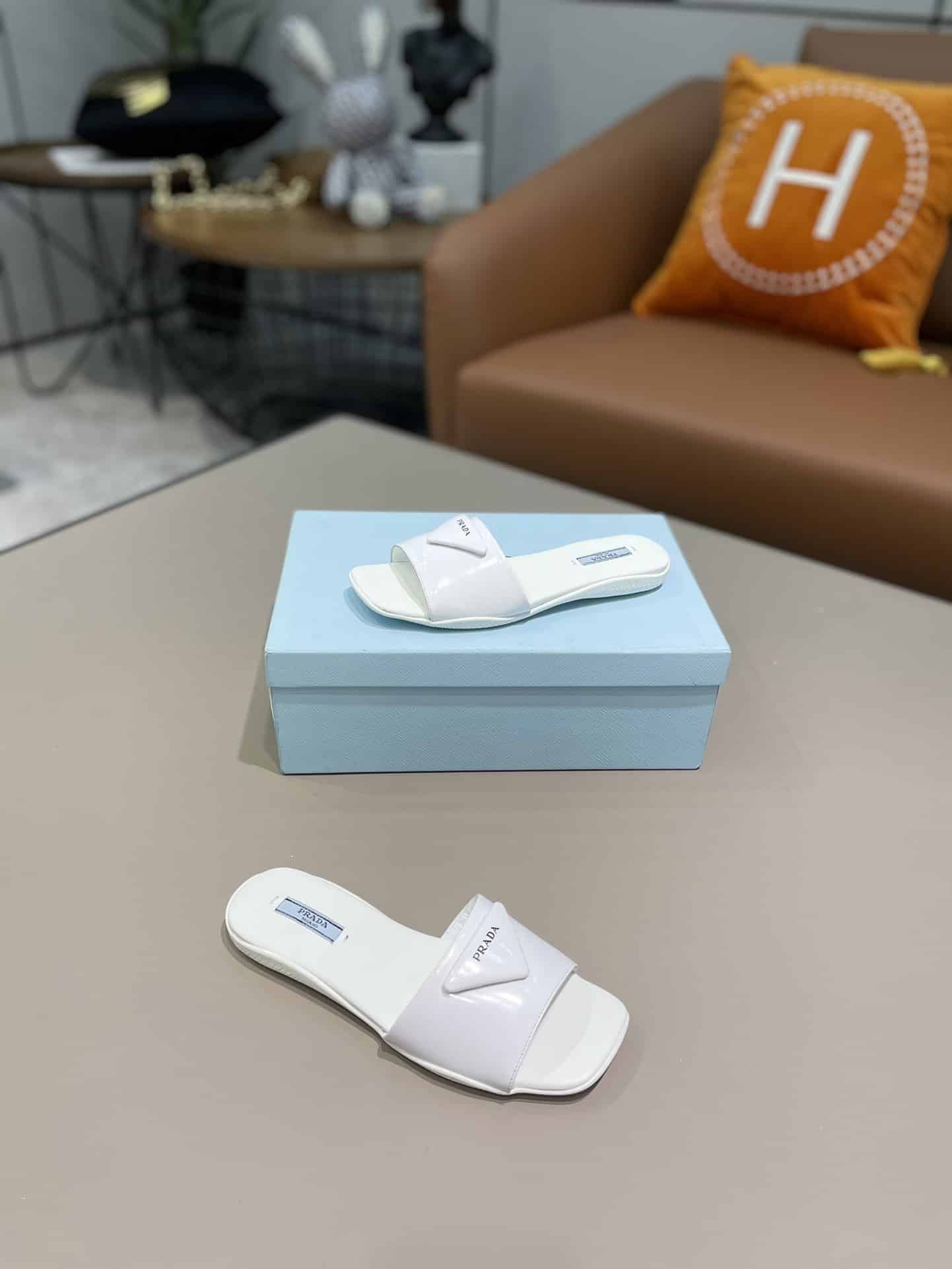 (1:1 replica) Prada Brushed Slides White For Women PRD
