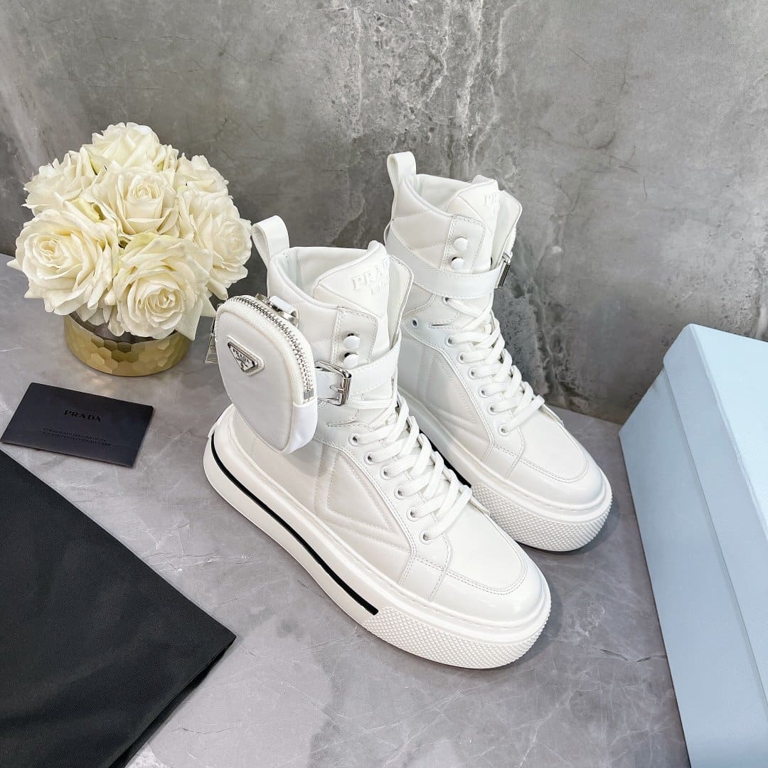 (1:1 replica) Prada Macro Re-Nylon And Brushed High-Top Sneakers White For Women 1.8in/45mm PRD