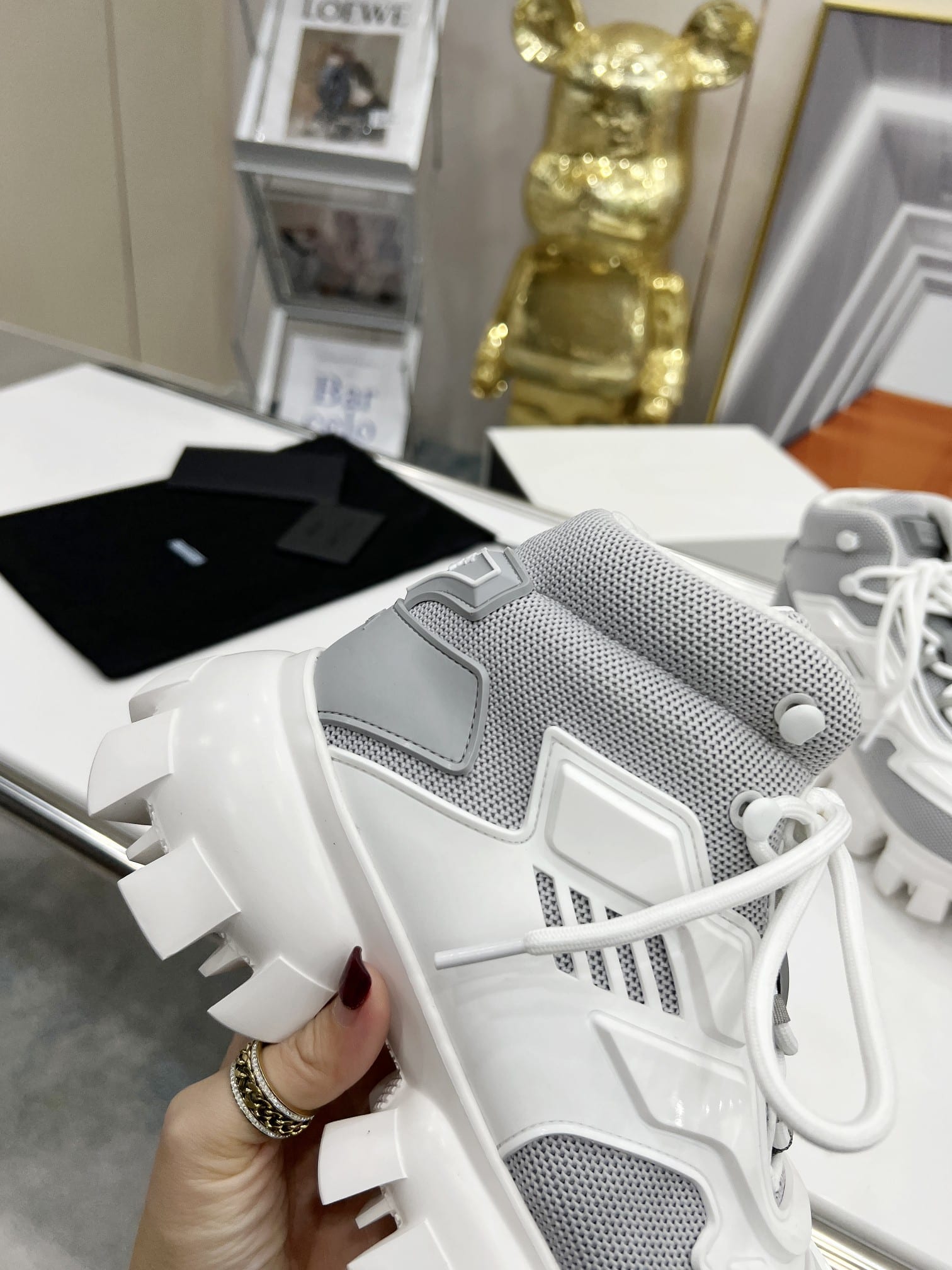 (1:1 replica) Prada Cloudbust Thunder High-Top Sneakers Grey/White For Women 1.9in/50mm PRD