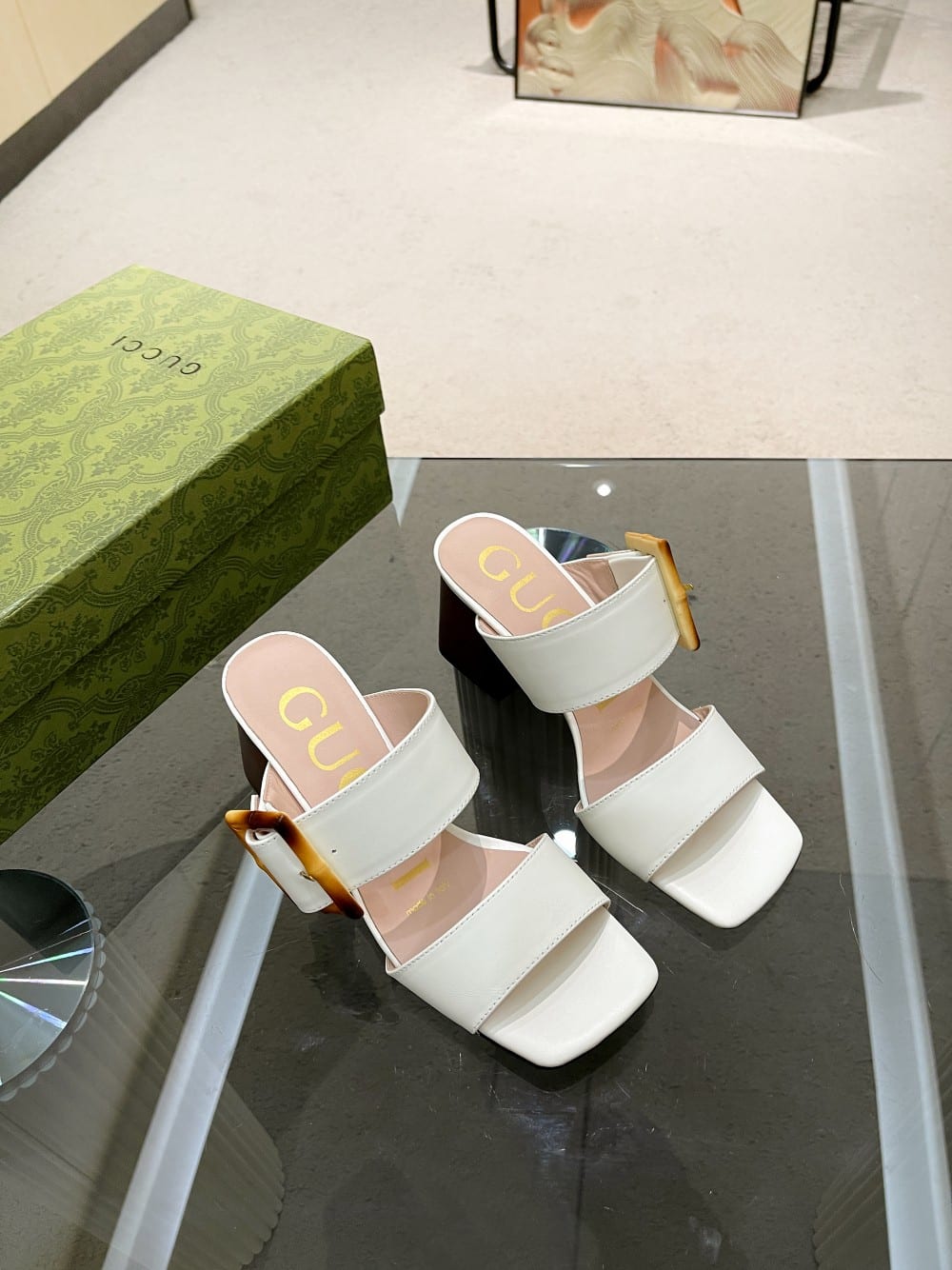 (1:1 replica) Gucci Women s Sandal With Bamboo Buckle White For Women GG 674821 C9D00 9022