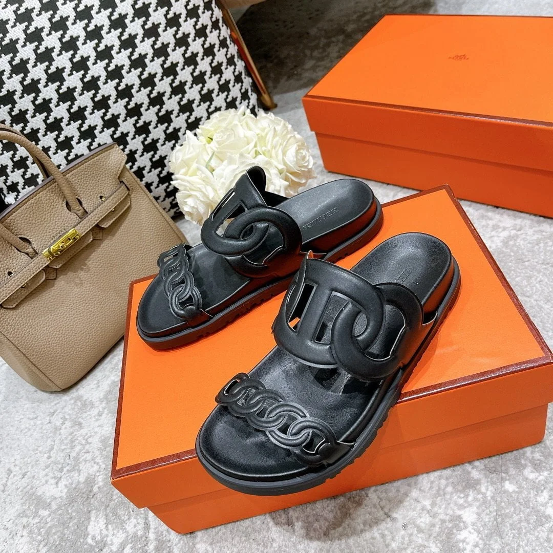 (1:1 replica) Hermes Extra Sandal Black For Women, Women s Shoes H221146Z 02350