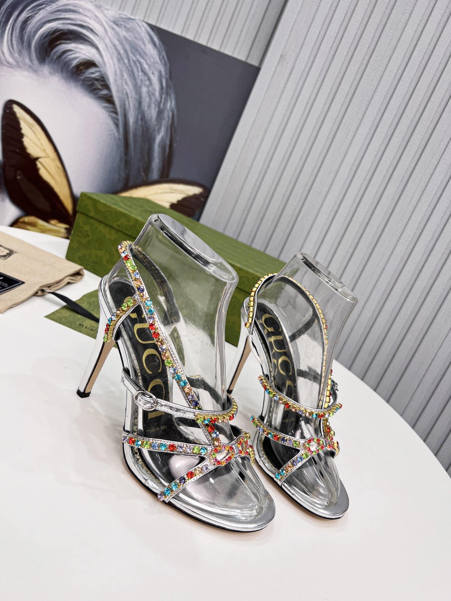 (1:1 replica) Gucci Women s Sandal With Chains Silver For Women GG