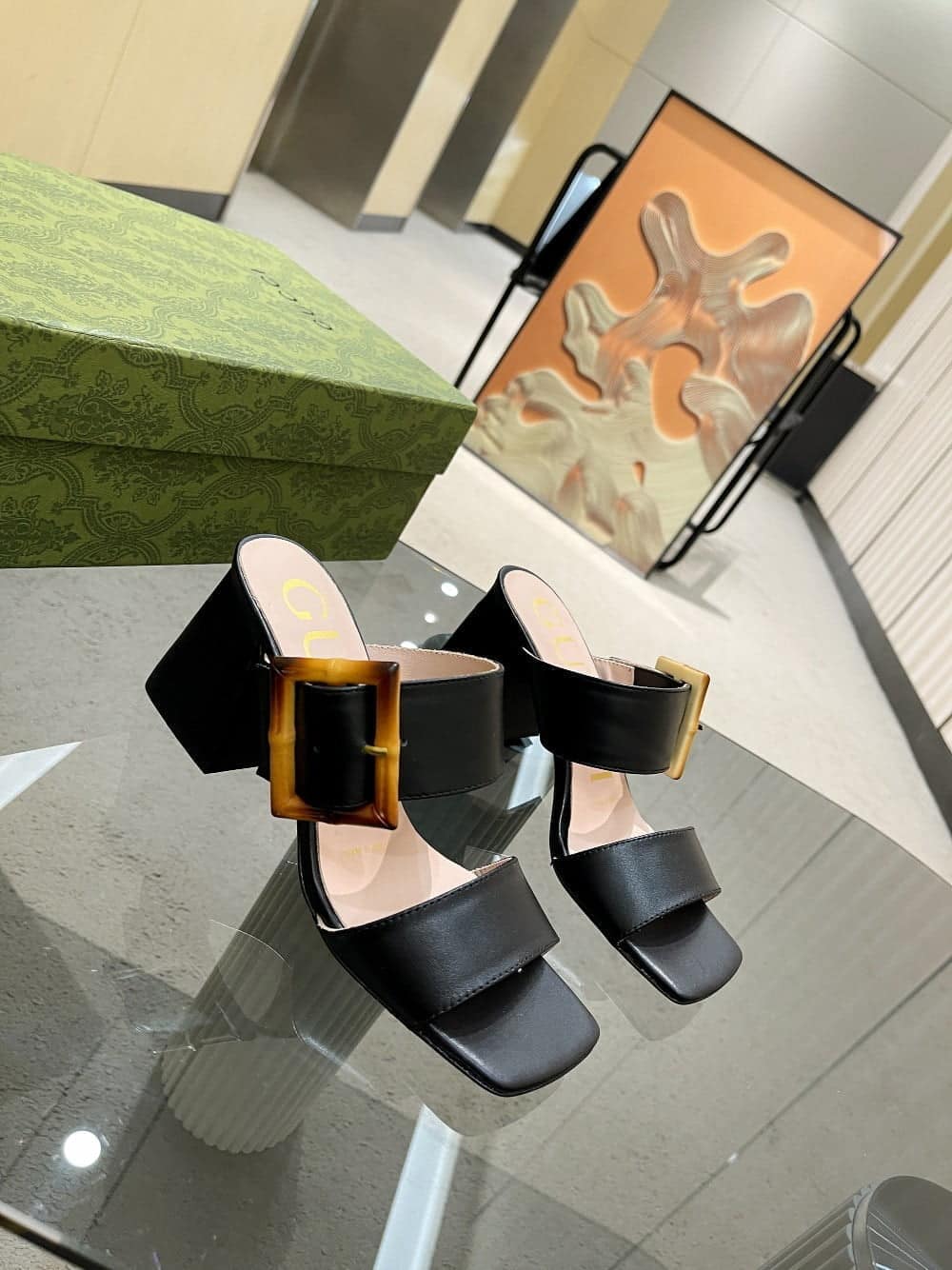 (1:1 replica) Gucci Women s Sandal With Bamboo Buckle Black For Women GG
