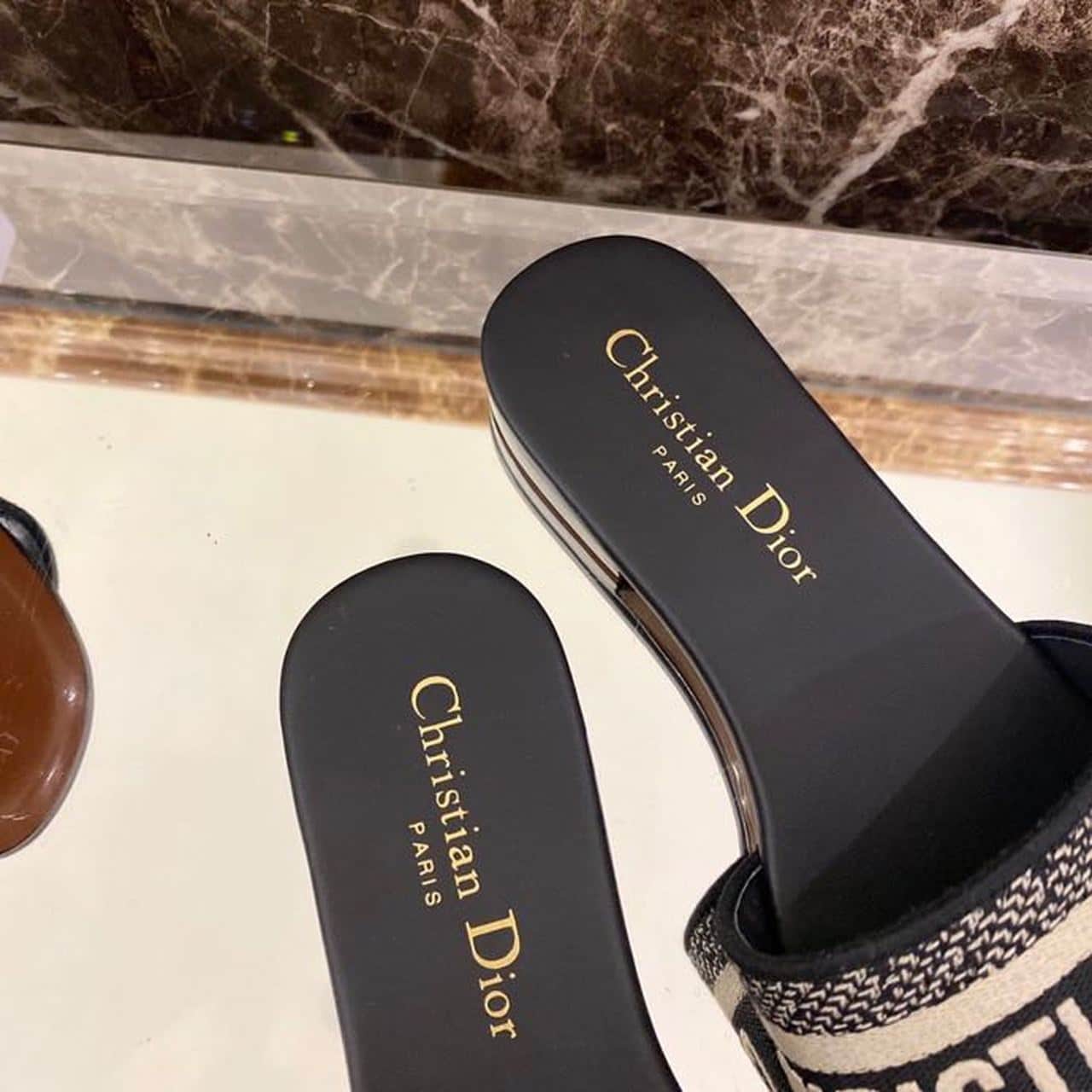 (1:1 replica) Christian Dior Dway Slide Black Embroidered Cotton For Women CD KCQ166ERC_S56B