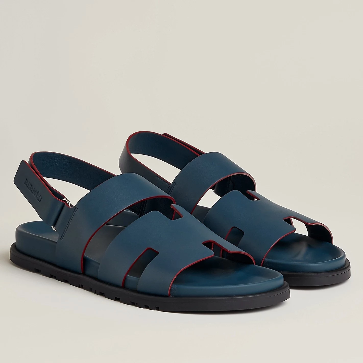 (1:1 replica) HERMES MEN S GENIUS SANDALS IN BLUE CALFSKIN HMSD004