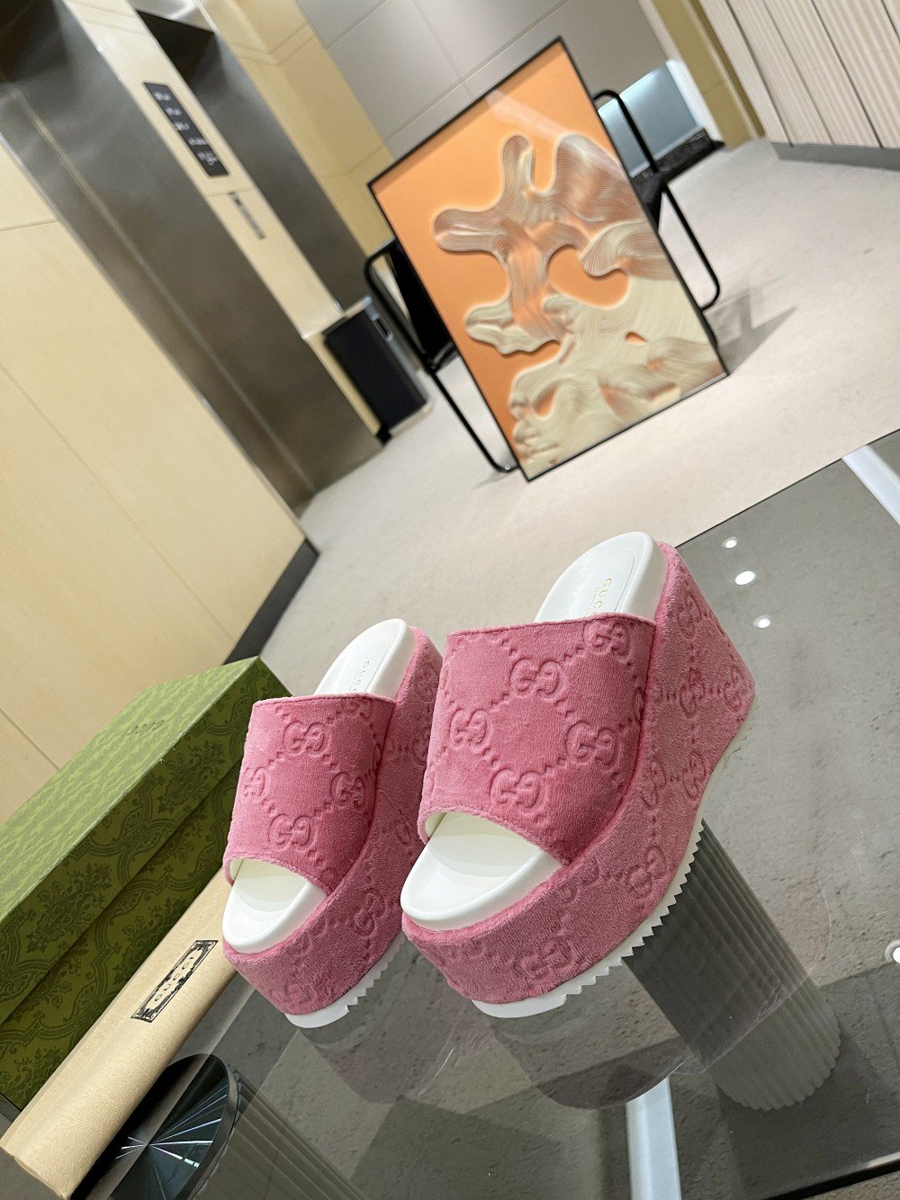 (1:1 replica) Gucci Women s GG Platform Sandal Pink For Women GG