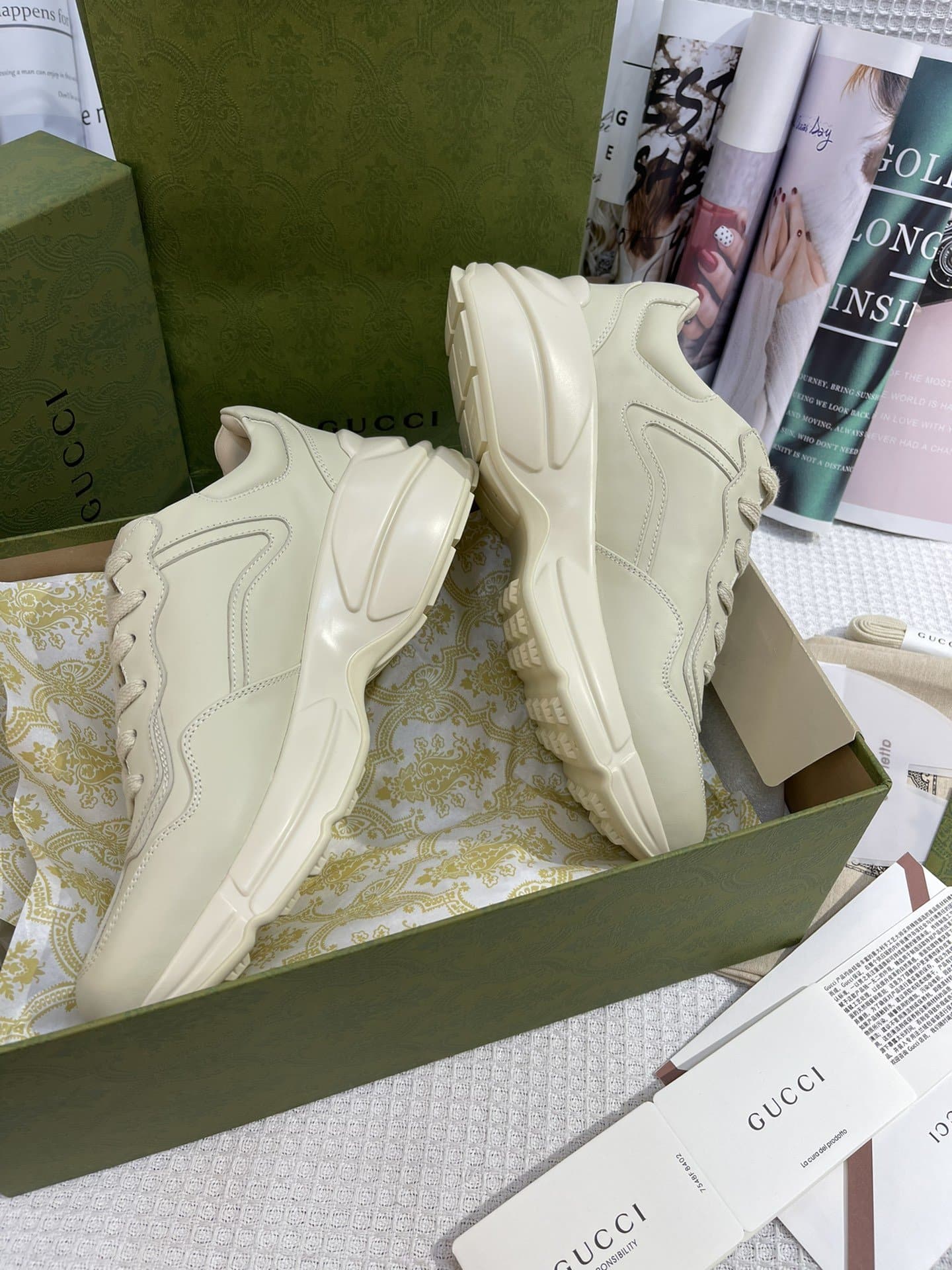 (1:1 replica) Gucci Lunar New Year Women s Rhyton Sneaker With Tiger Beige For Women GG 687626 DRW00 9522