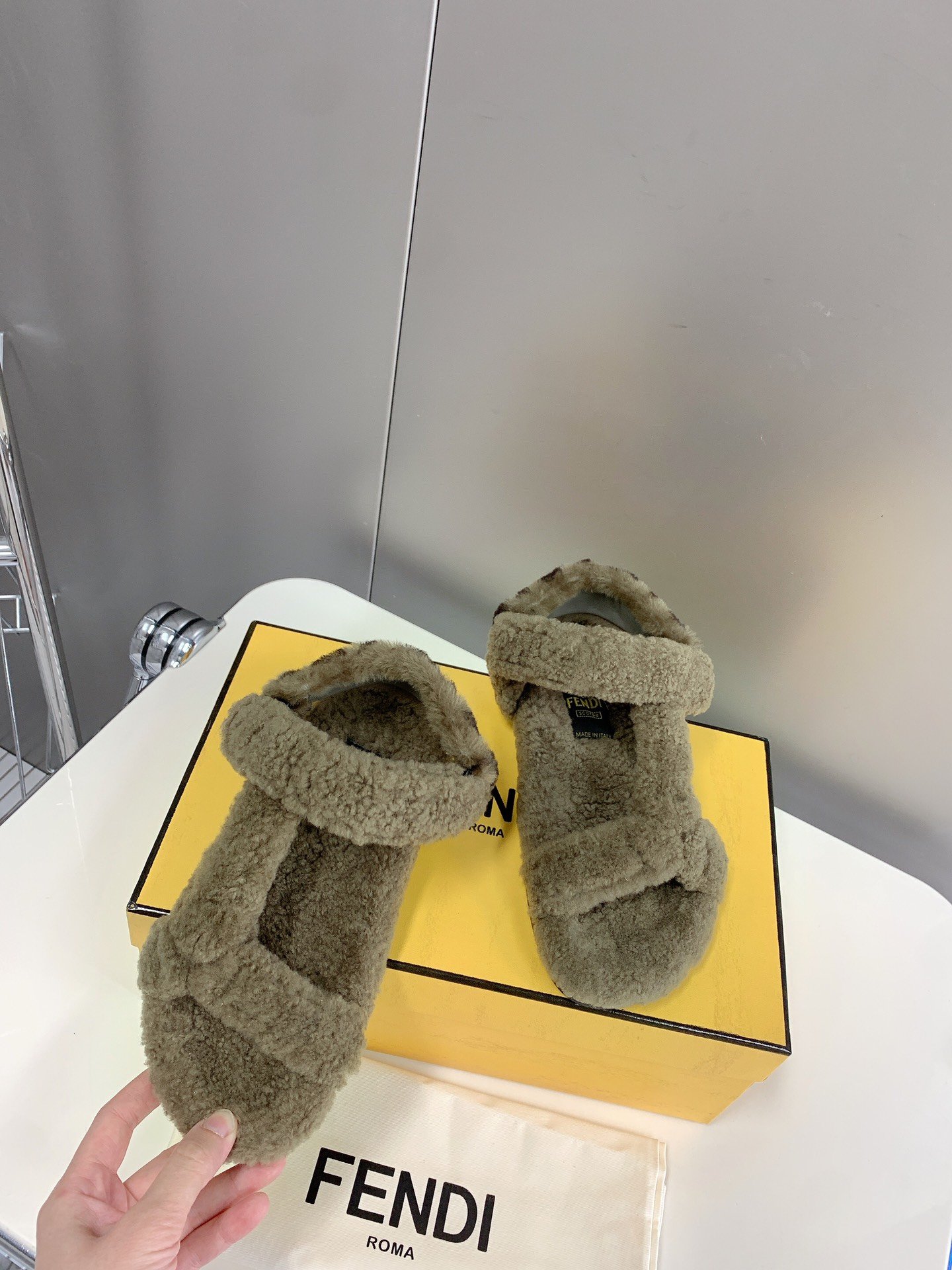 (1:1 replica) Fendi First Shearling Sandal Green For Women