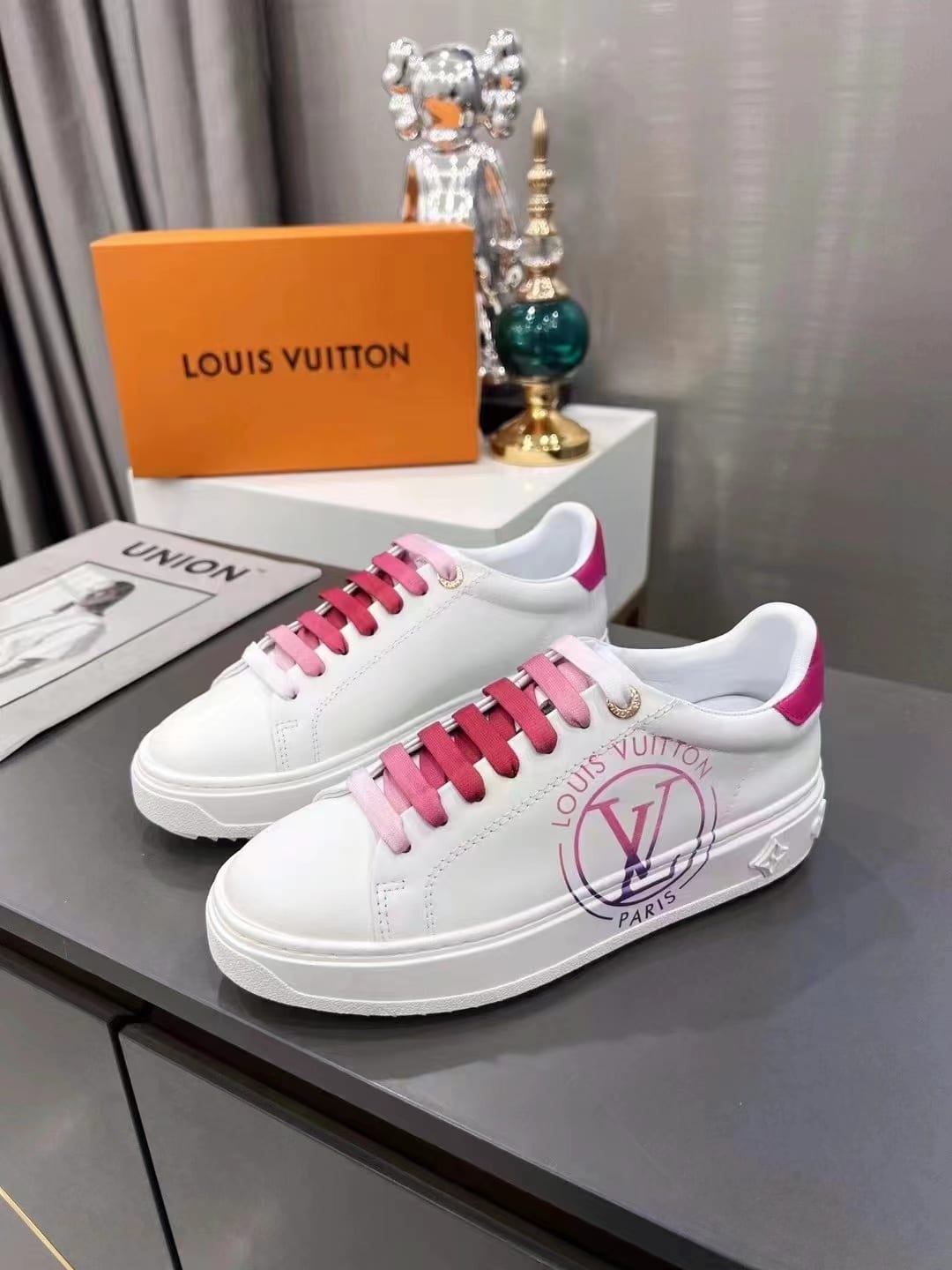 (1:1 replica) Louis Vuitton Women s Time Out Sneaker Fuchsia Pink For Women LV 1AA1BN