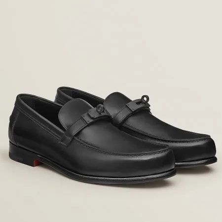 (1:1 replica) Hermes Men s Destin Loafers In Black Calfskin HM047