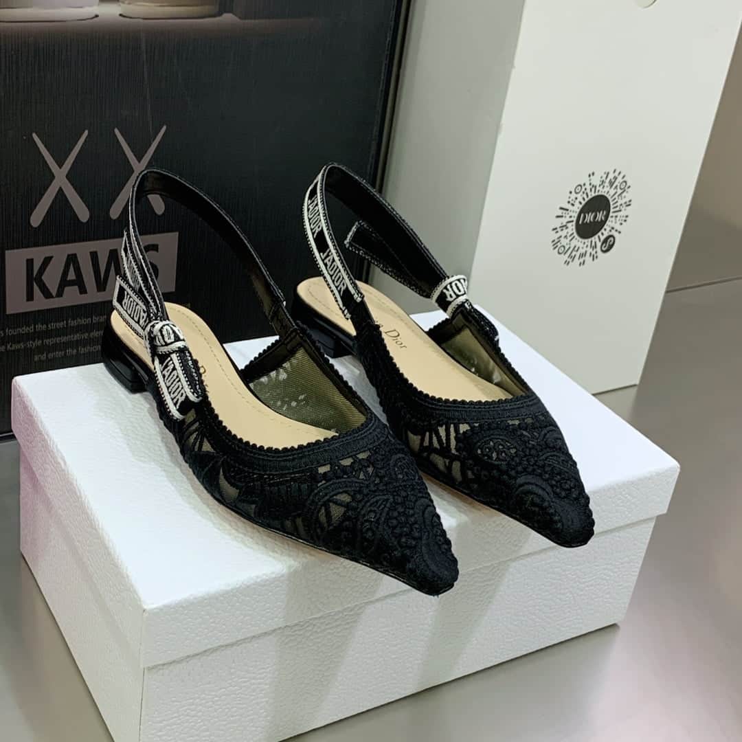 (1:1 replica) Christian Dior Women s J Adior Slingback Ballerina Flat Black For Women CD