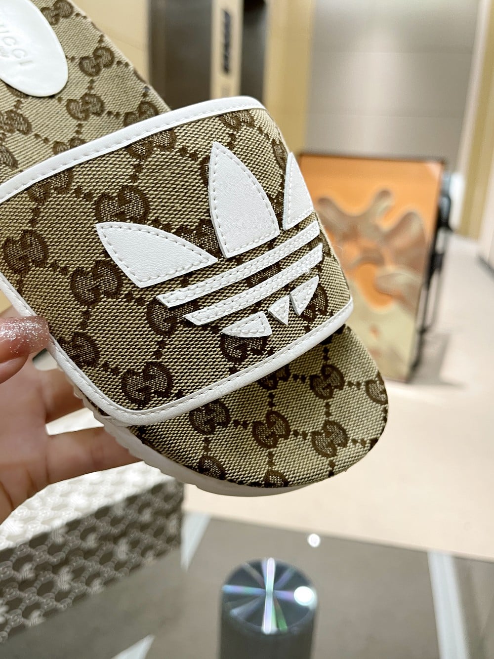 (1:1 replica) Gucci x Adidas Women s GG Platform Sandal Beige For Women GG