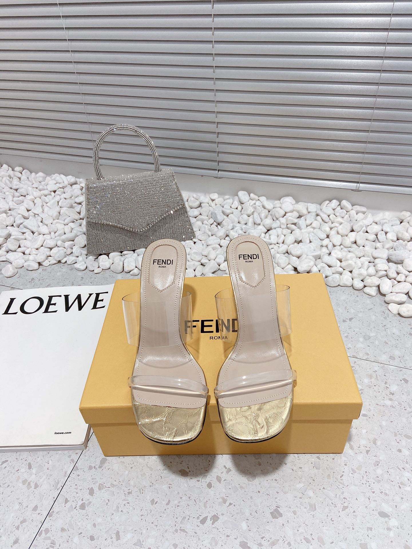 (1:1 replica) Fendi First Gold Transparent High-Heeled Sandals For Women