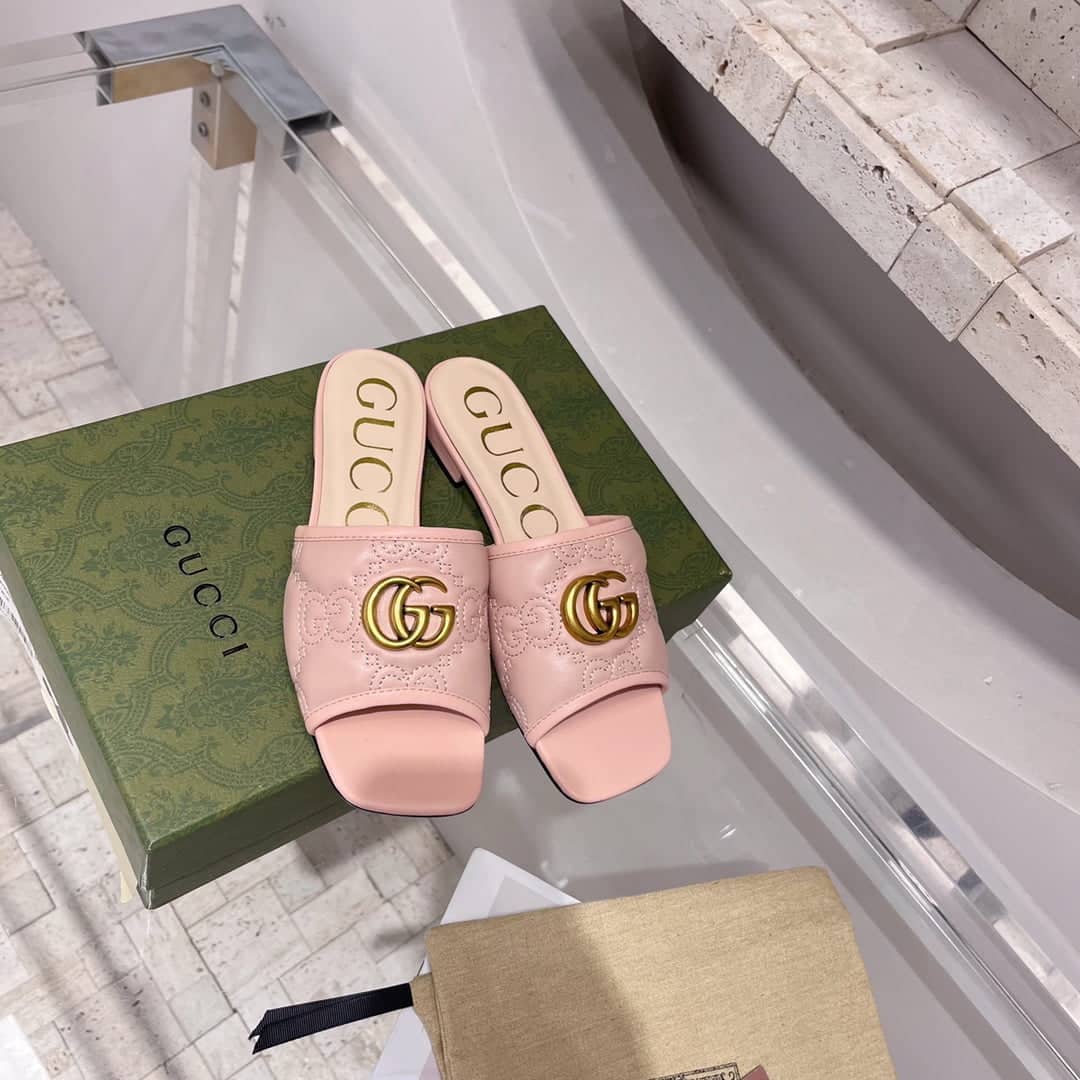 (1:1 replica) Gucci Women s Slide Sandal With Double G Beige For Women GG